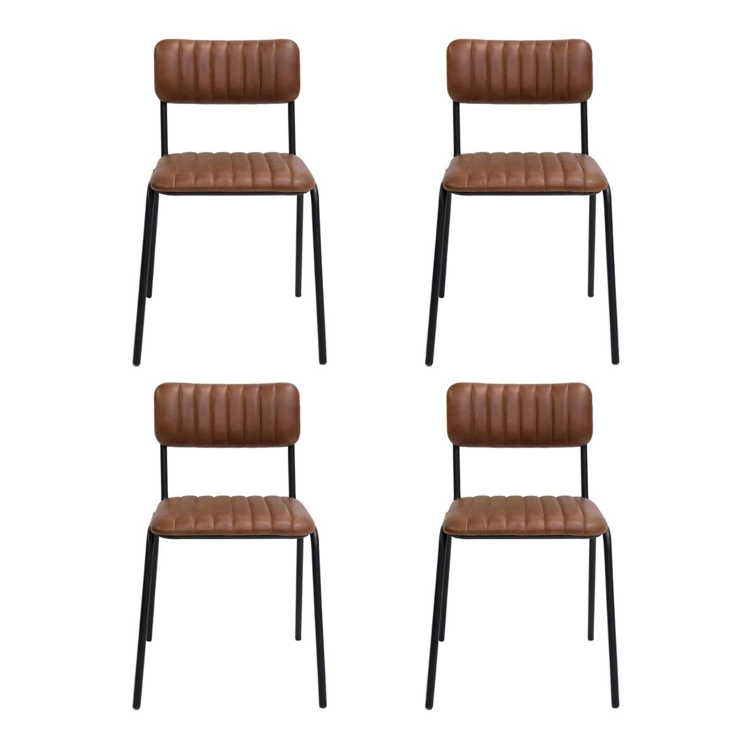 4er-Set Esszimmerstühle Diner aus gesteppten Büffelleder - Braun-Esszimmerstuhl-Trademark Living-le canapé
