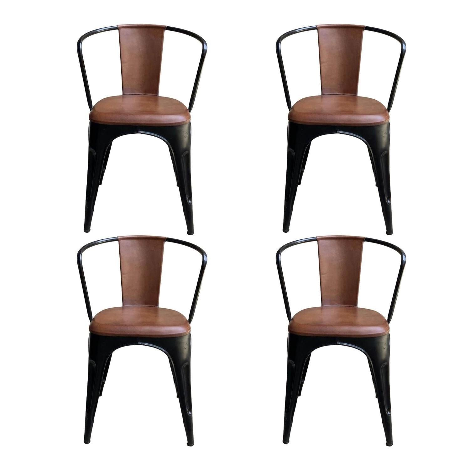 4er-Set Esszimmerstühle Living - Antikschwarz mit Leder-Armlehnenstuhl-Trademark Living-le canapé