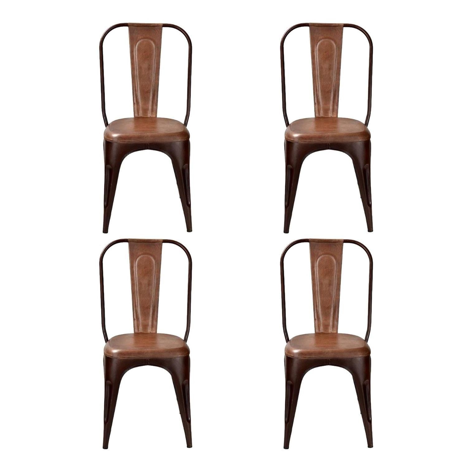 4er-Set Esszimmerstühle Living mit hoher Rückenlehne - Rost mit Leder-Esszimmerstühle-Trademark Living-le canapé