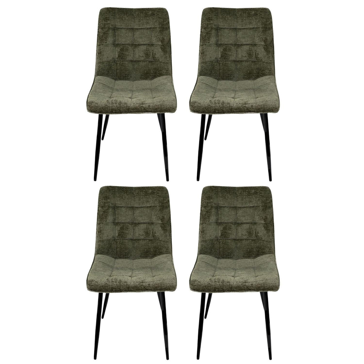 4er-Set Esszimmerstühle Lucille aus Chenille - Dunkelgrün-Esszimmerstühle-Benoa-le canapé