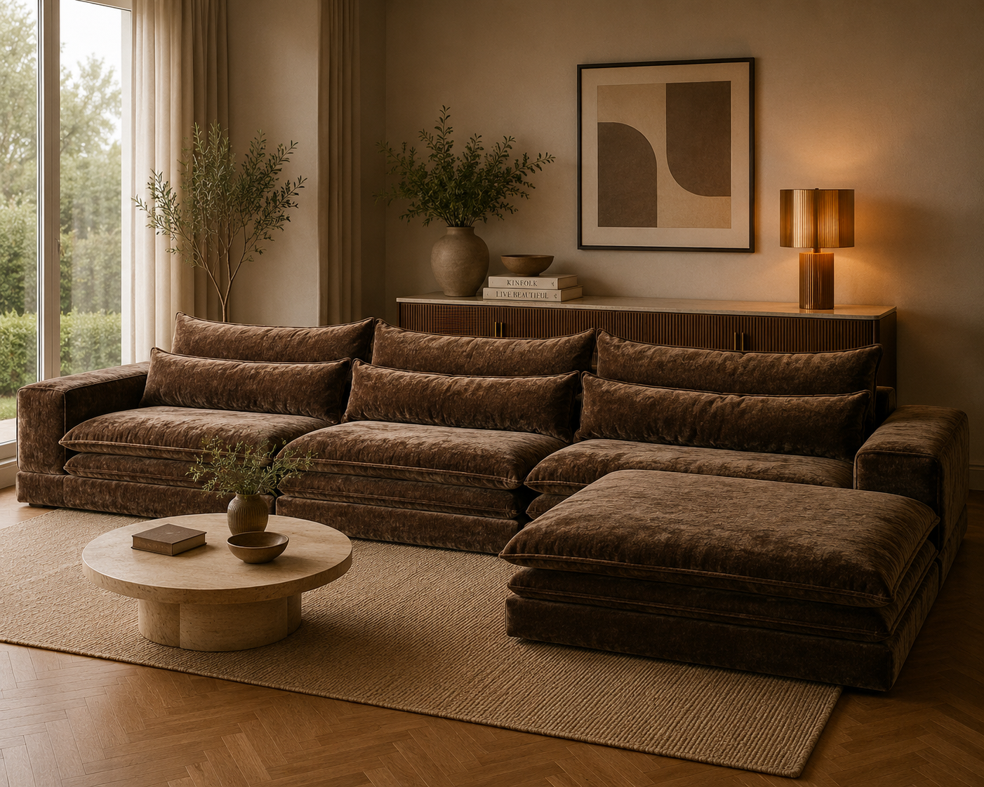 6-Sitzer Sofa London mit Chaiselounge - Dunkelbraun-6-Sitzer Sofas-Pole to Pole-le canapé