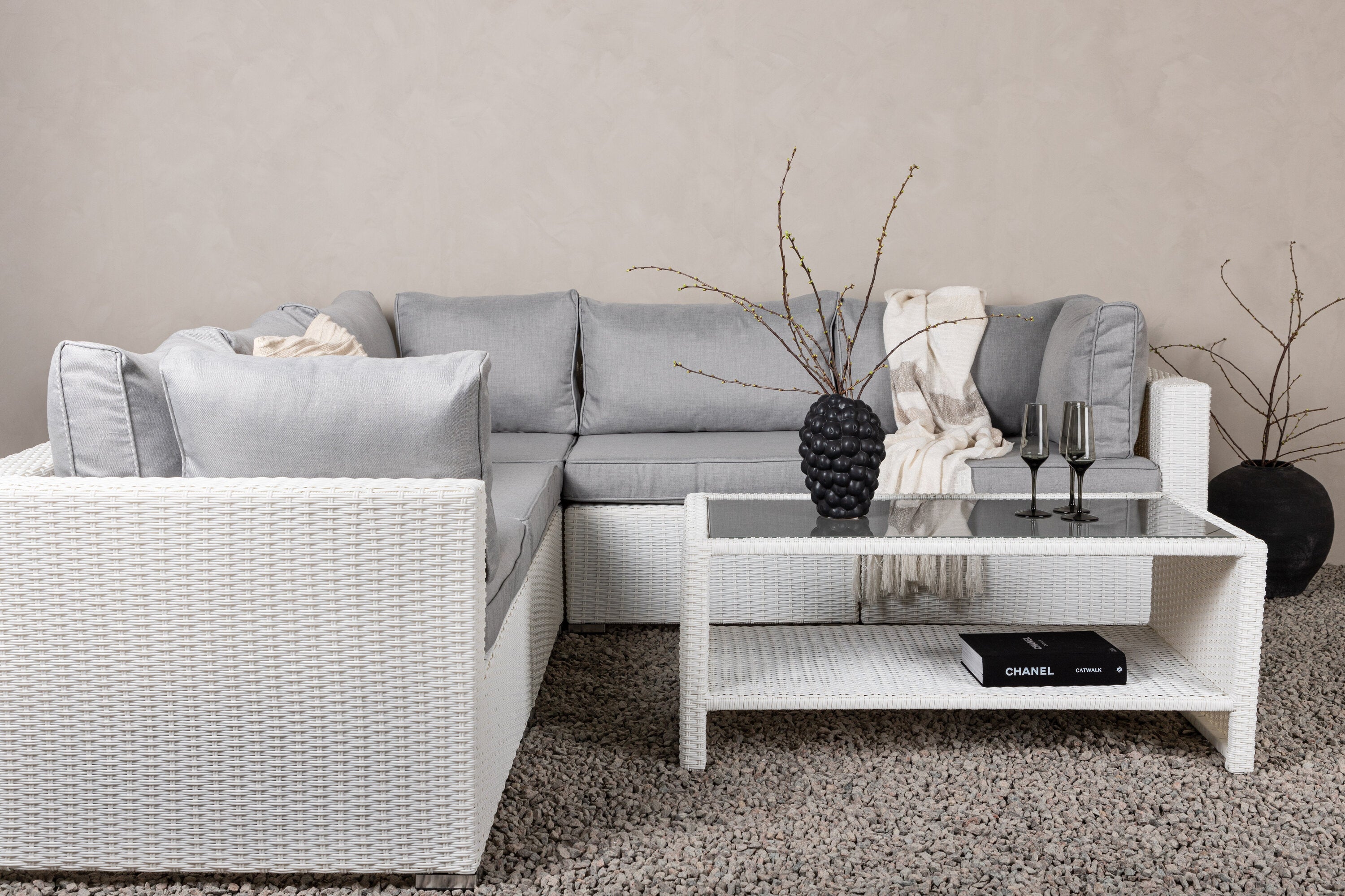 Loungeset Amazon aus Polyrattan mit Glastisch - Weiß - Venture Home - le canapé