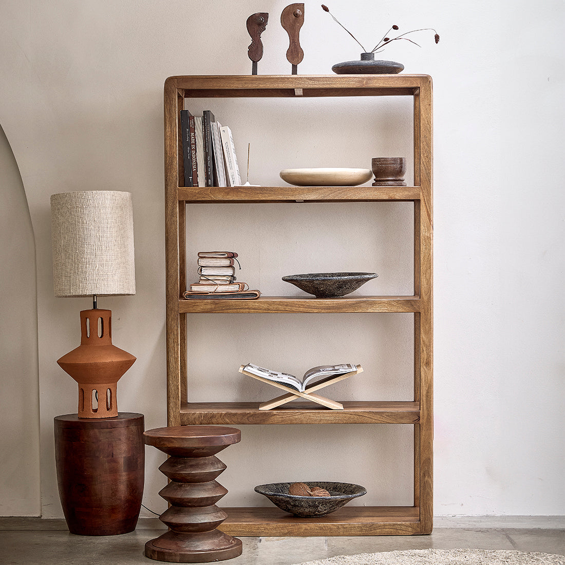 Regal Bullnose 177cm aus Massivholz mit 5 Fachböden - Braun
