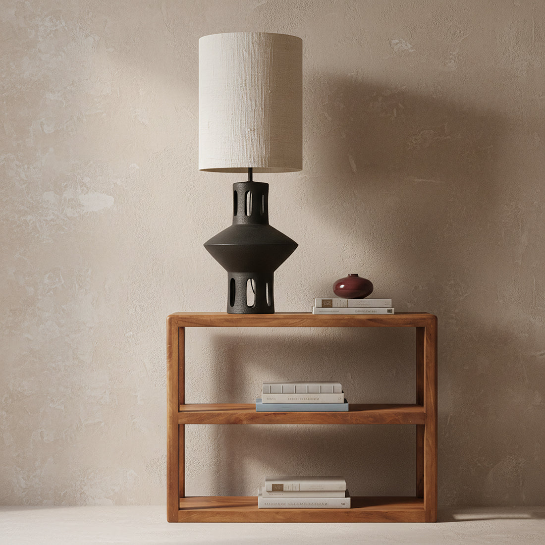 Regal Bullnose 100cm aus Massivholz mit 2 offenen Fächern - Braun