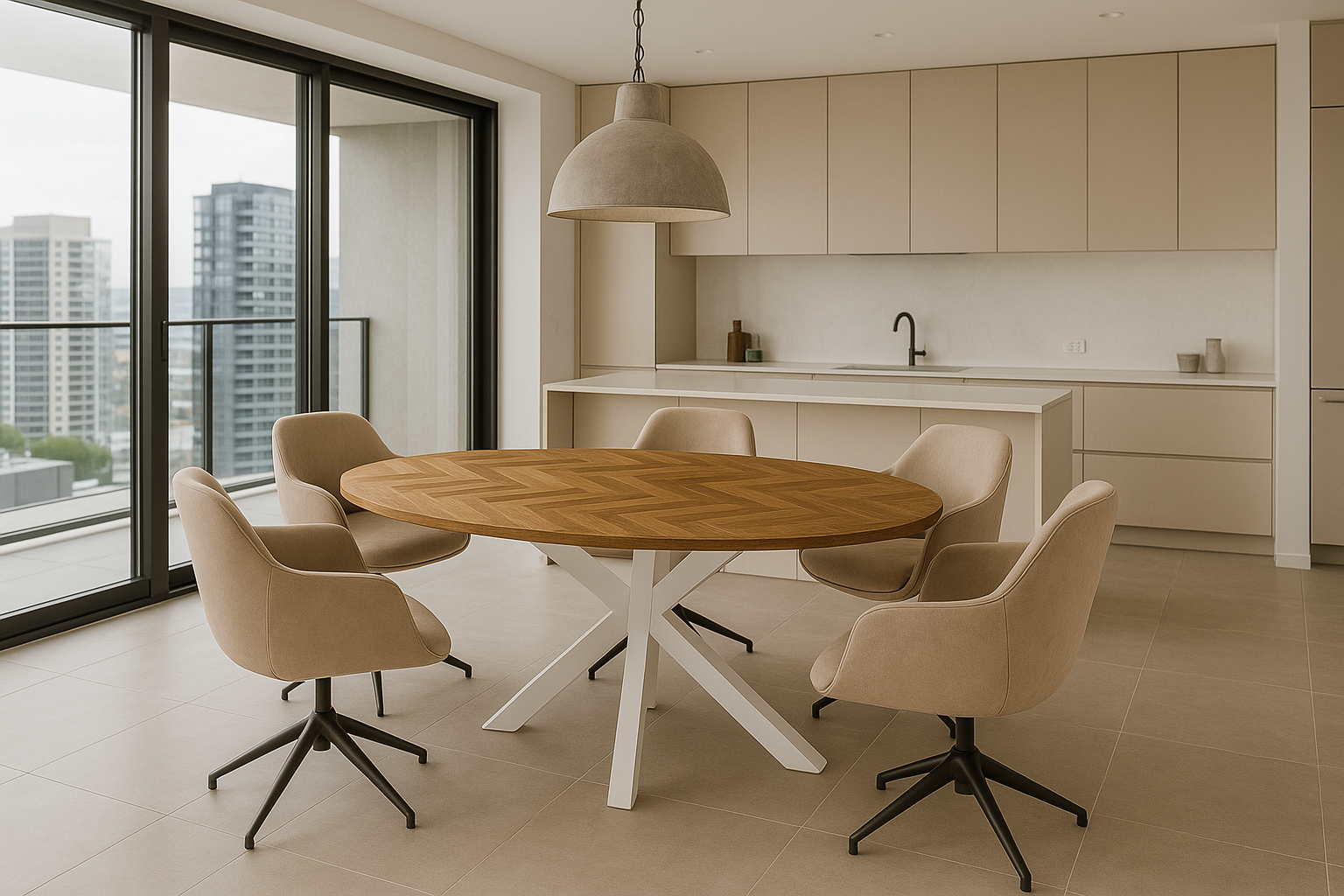 Esstisch Fishbone Oval 240cm aus Eichenholz - Fischgrätenmuster