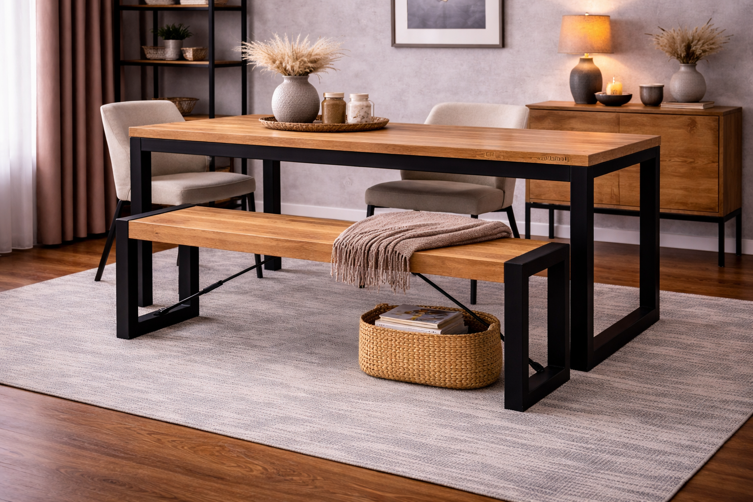 Sitzbank Britt aus Mangoholz 160cm mit Stahlrahmen - Hellbraun