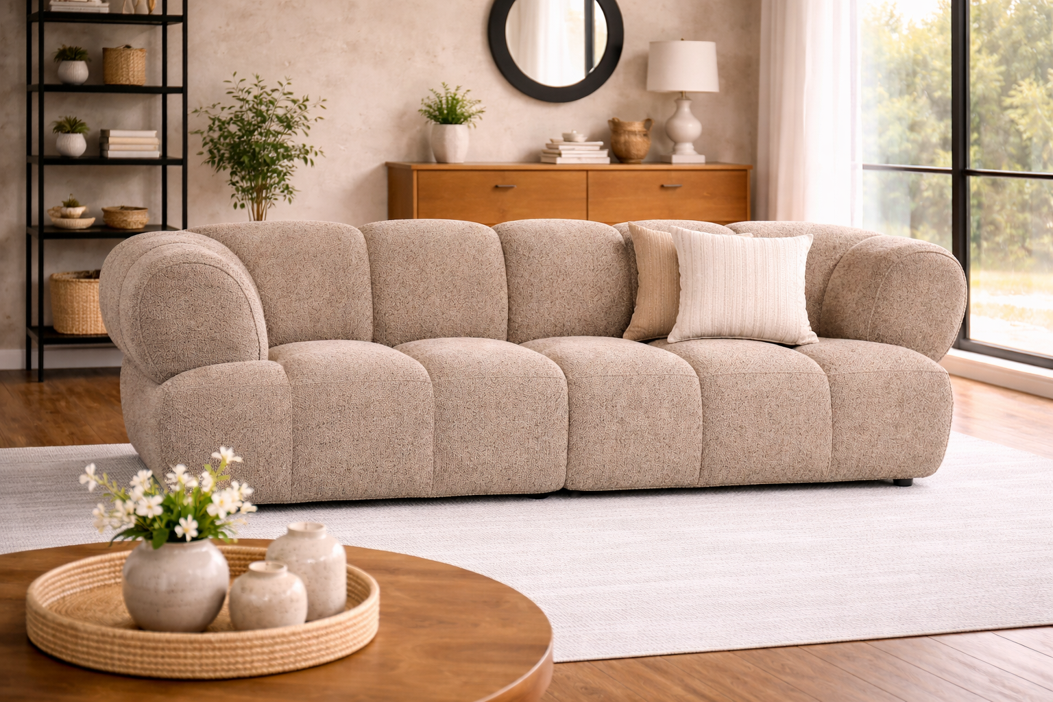 2,5-Sitzer Sofa New York aus Teddy Bouclé - Sand