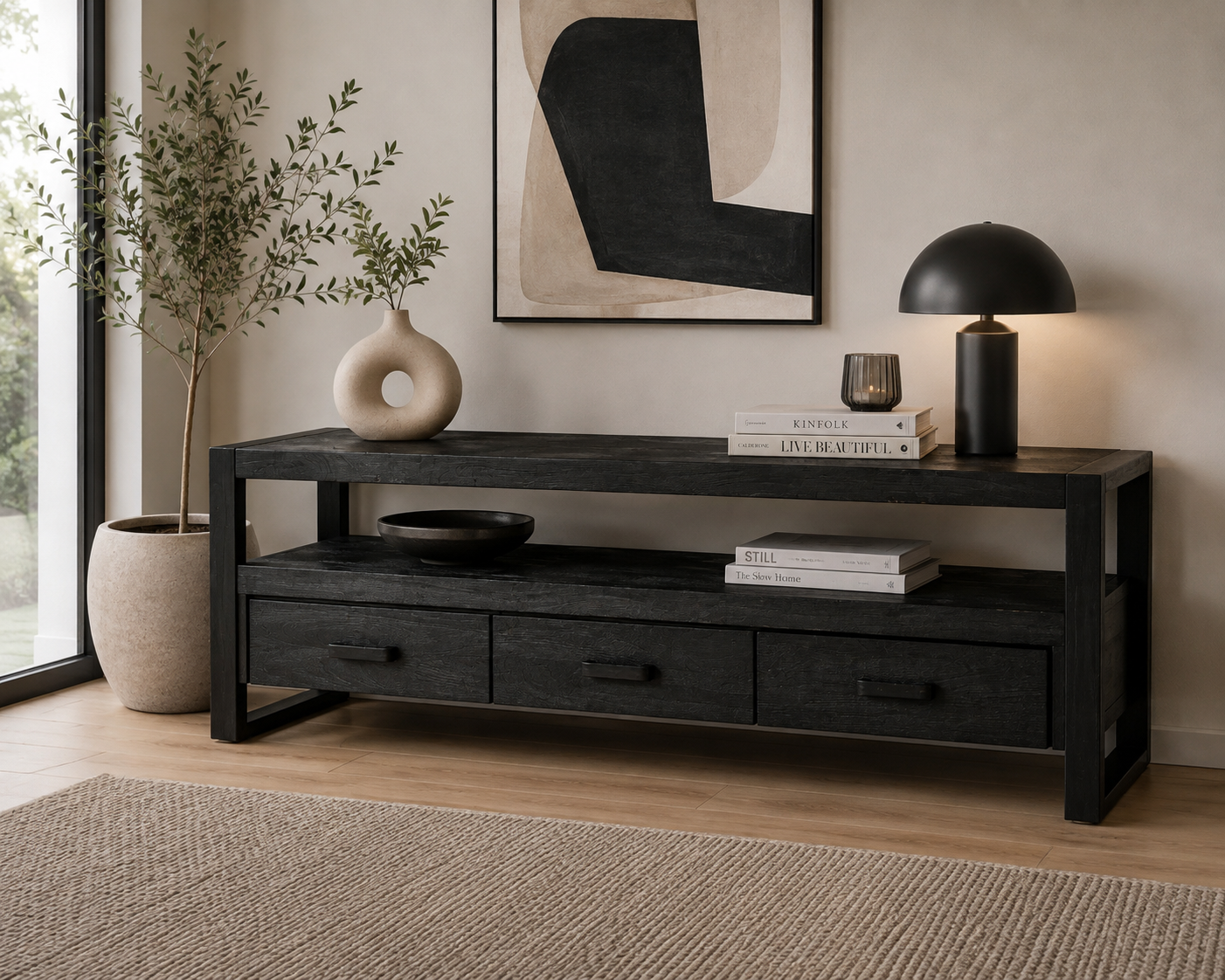 Sideboard Norris aus Mangoholz 150cm - Schwarz