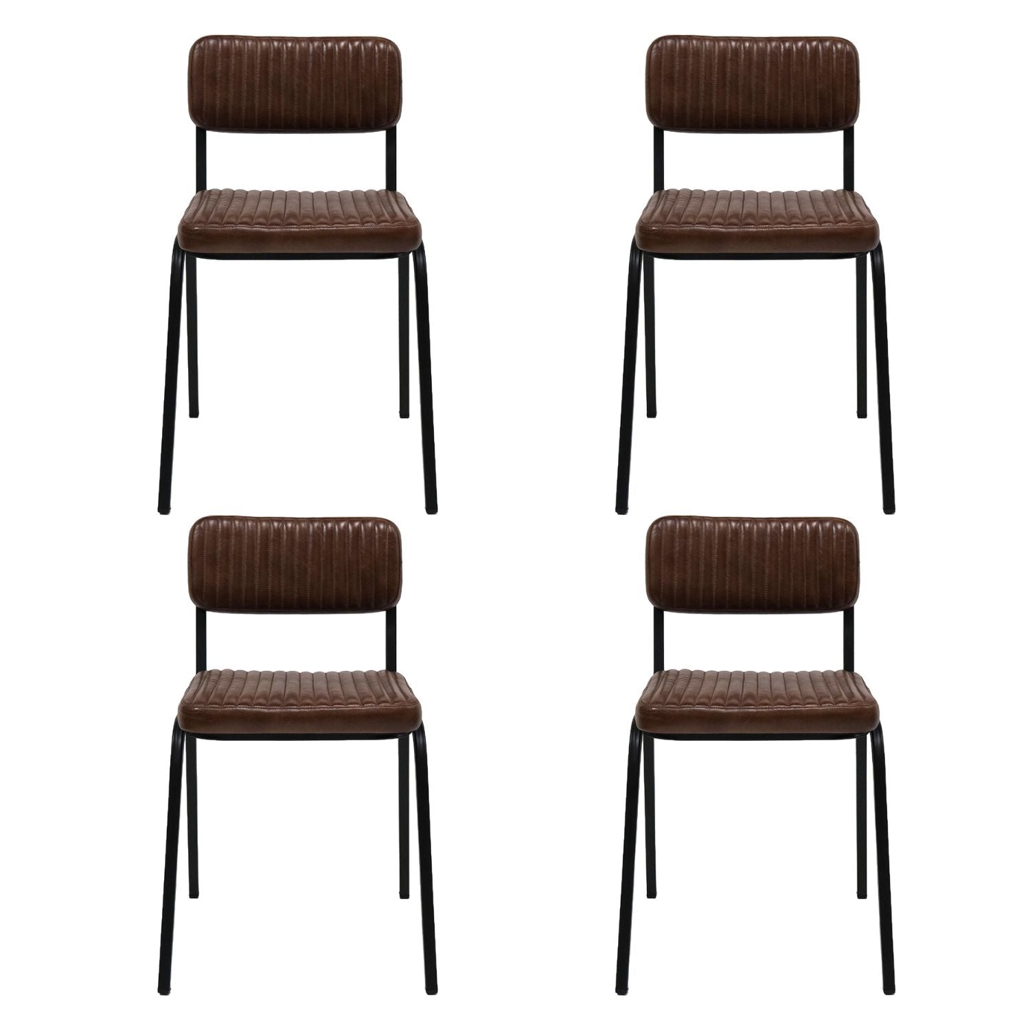 4er-Set Esszimmerstühle Astoria - gestepptes Büffelleder - Dunkelbraun-Esszimmerstuhl-le canapé