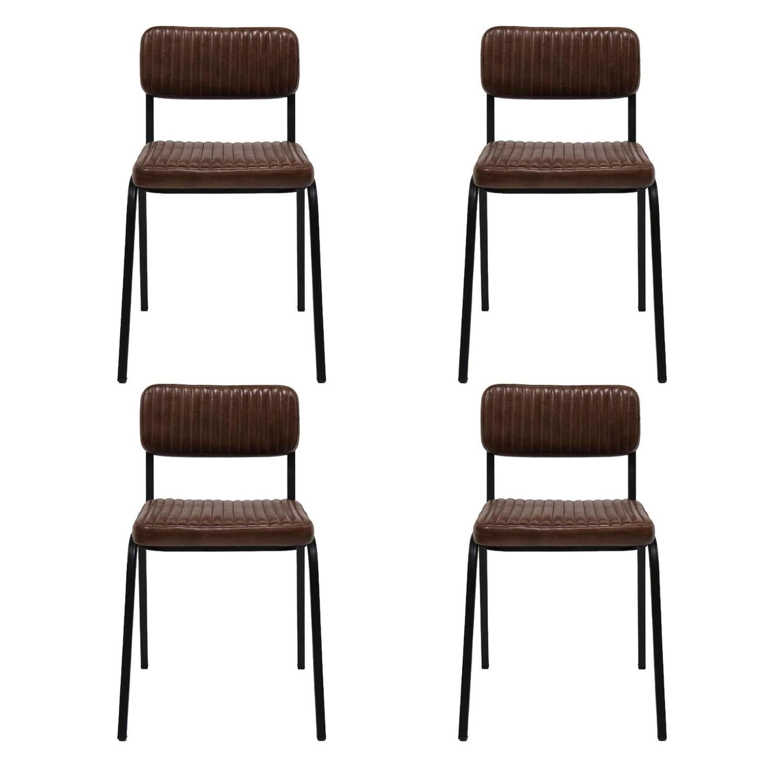 4er-Set Esszimmerstühle Astoria - gestepptes Büffelleder - Dunkelbraun-Esszimmerstuhl-le canapé
