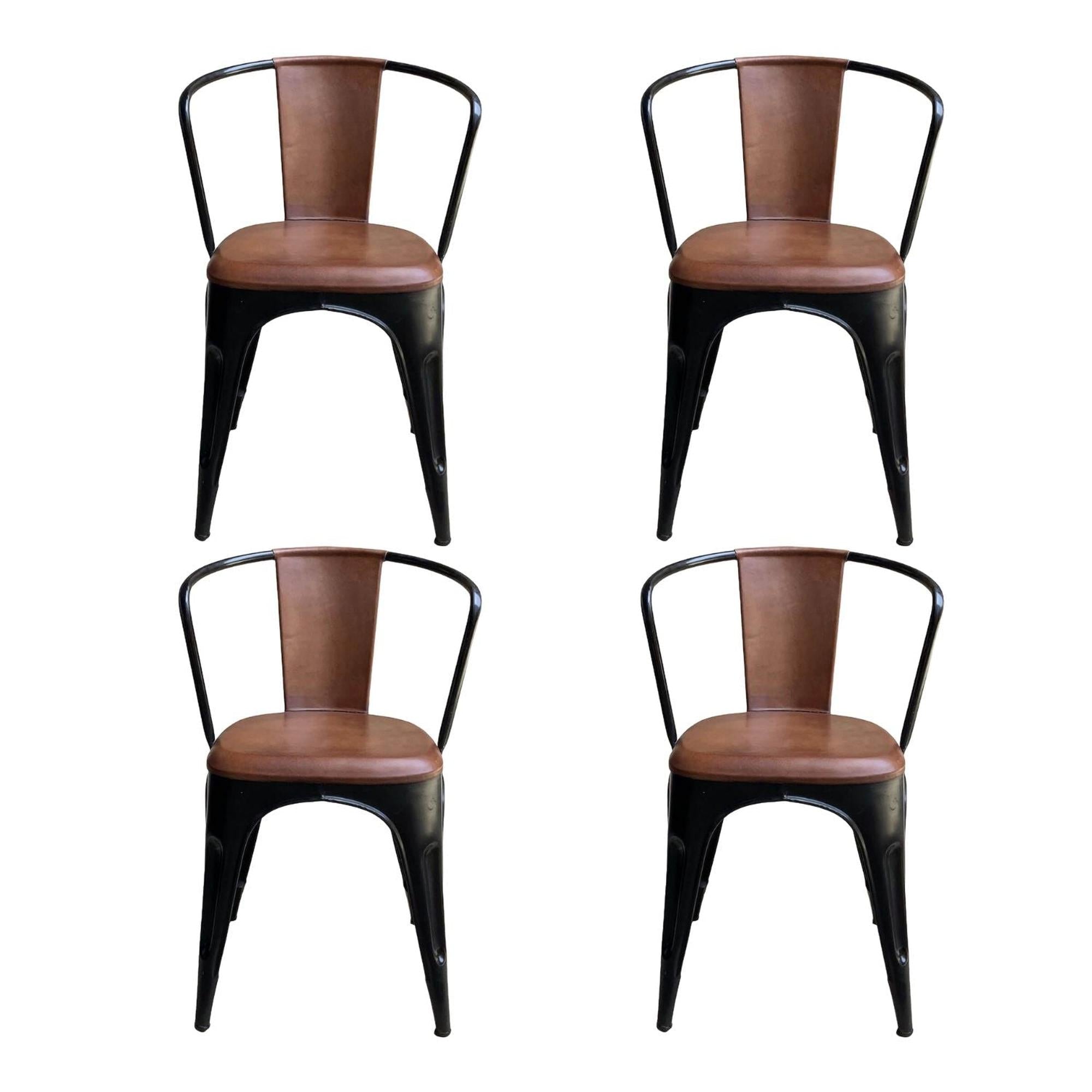 4er-Set Esszimmerstühle Living - Antikschwarz mit Leder-Armlehnenstuhl-le canapé