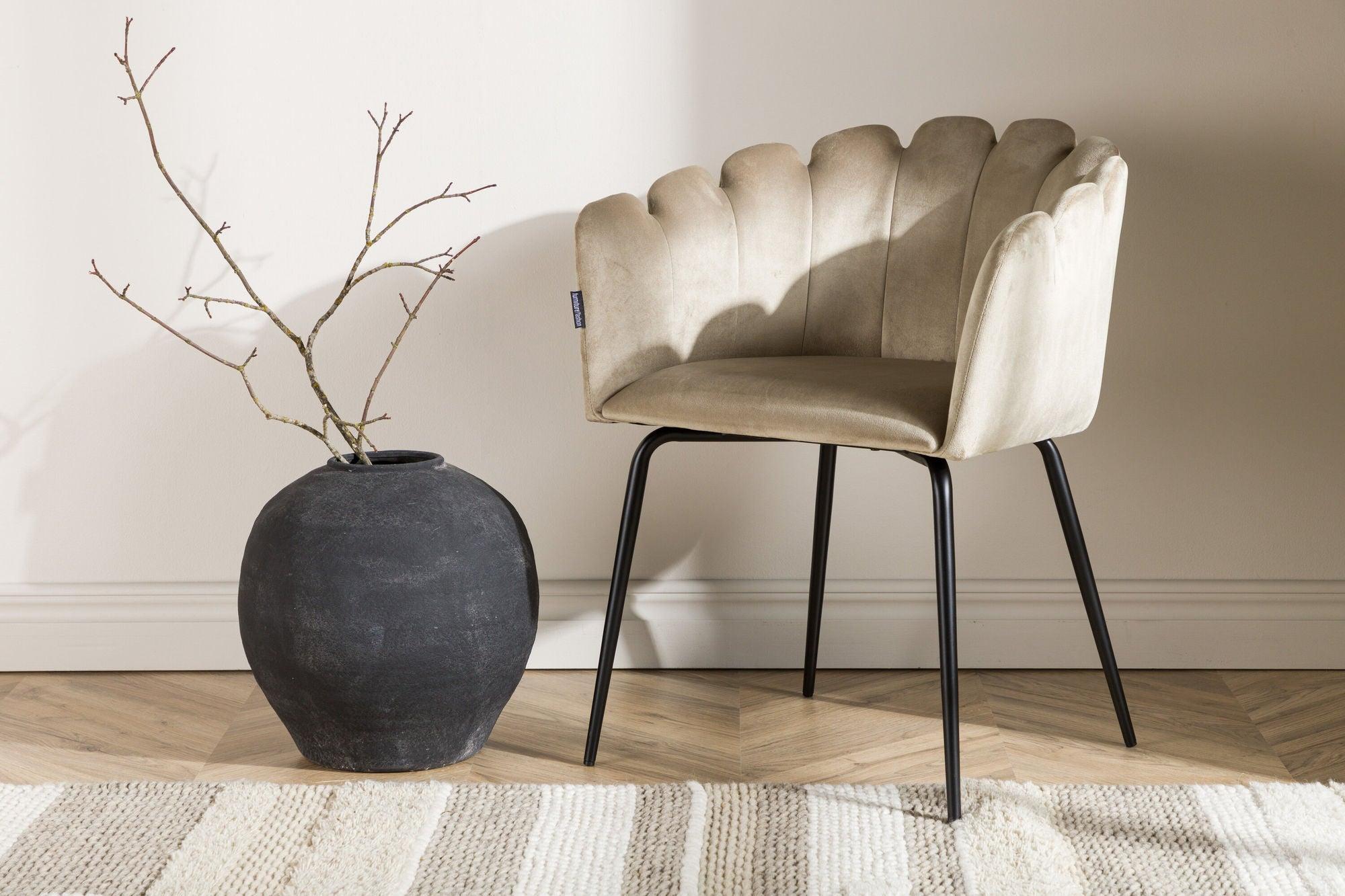 Armlehnenstuhl Limhamn aus Samt - Beige-Armlehnenstuhl-Furniture Fashion-le canapé