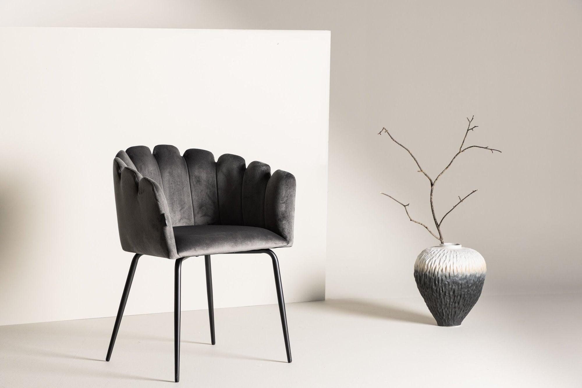 Armlehnenstuhl Limhamn aus Samt - Grau-Armlehnenstuhl-Furniture Fashion-le canapé