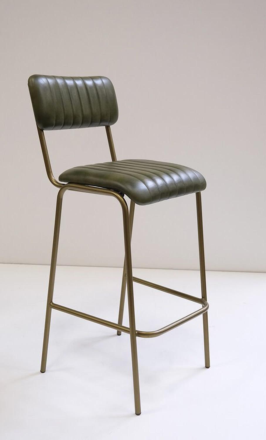 Barhocker Diner mit gestepptem Leder - Grün/Messing5740002253404Barhocker