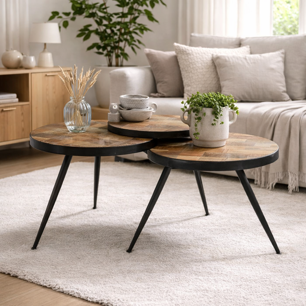 Beistelltisch 3-Platten Ø80cm - Dunkelbraun-Beistelltische-Benoa-le canapé