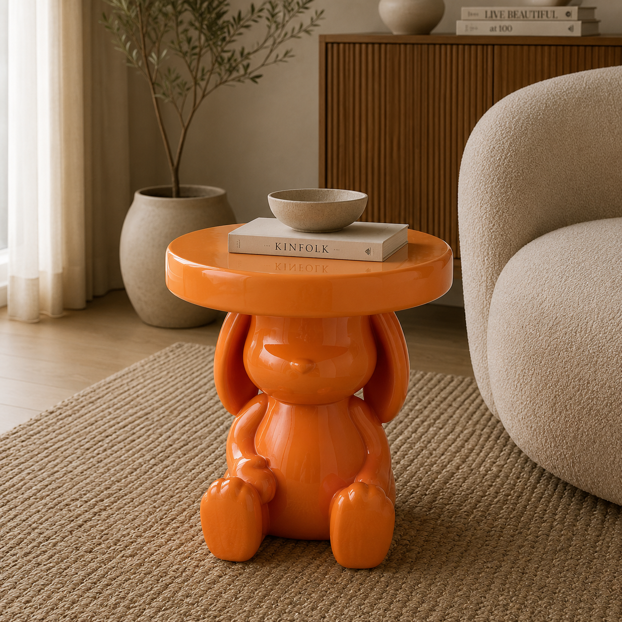 Beistelltisch Bär aus Polyresin Ø35cm - Orange-Beistelltische-J-Line-le canapé