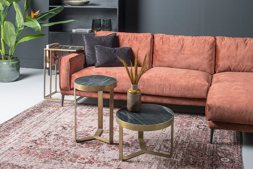 Beistelltisch Glennis Ø40cm mit Steinplatte - Schwarz-Beistelltische-Livingfurn-le canapé