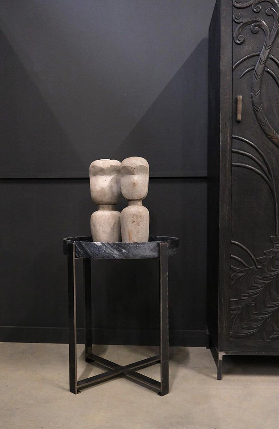 Beistelltisch Harvard mit Marmortablett aus Eisen Ø53cm - Marmoroptik-Beistelltische-Trademark Living-le canapé