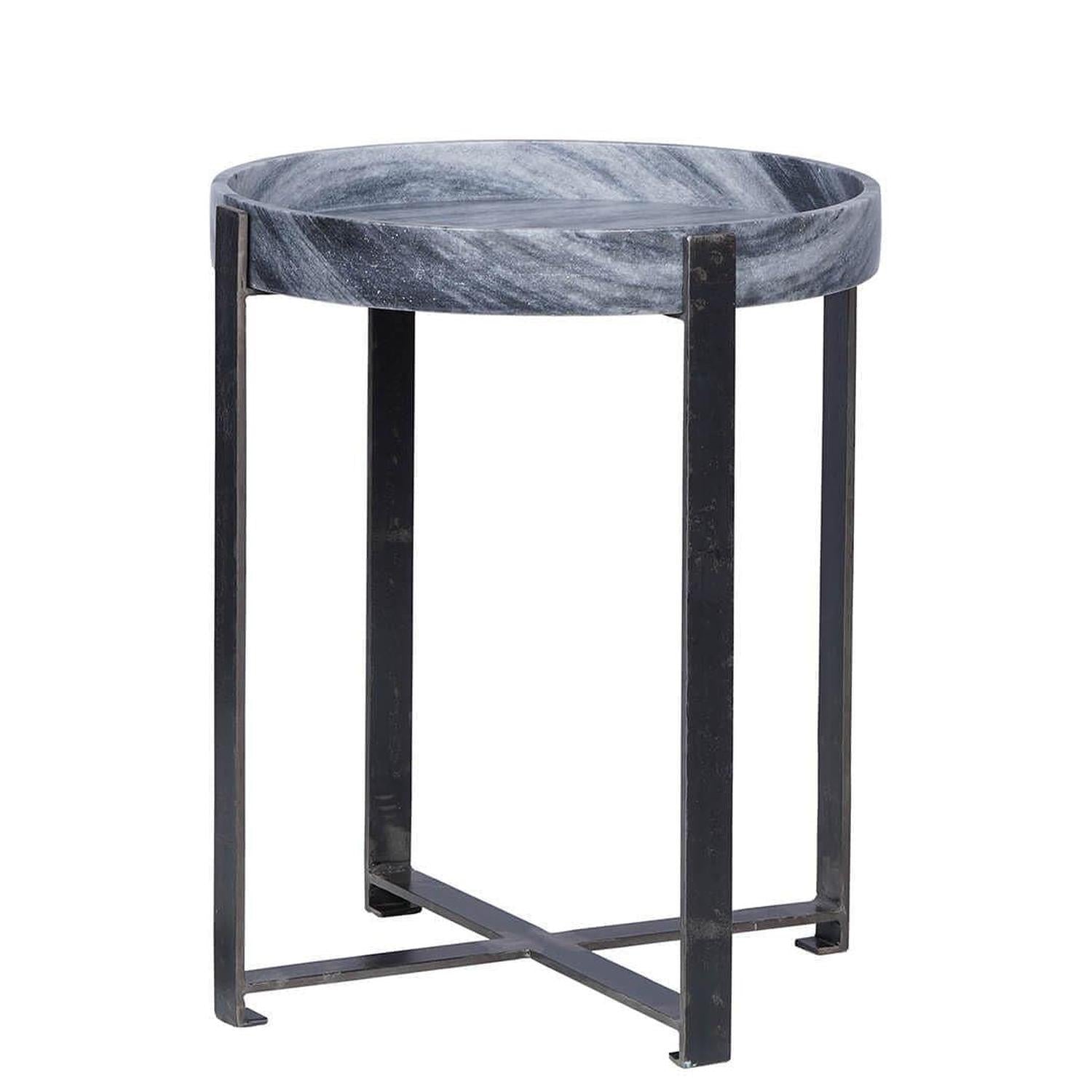 Beistelltisch Harvard mit Marmortablett aus Eisen Ø53cm - Marmoroptik-Beistelltische-Trademark Living-le canapé