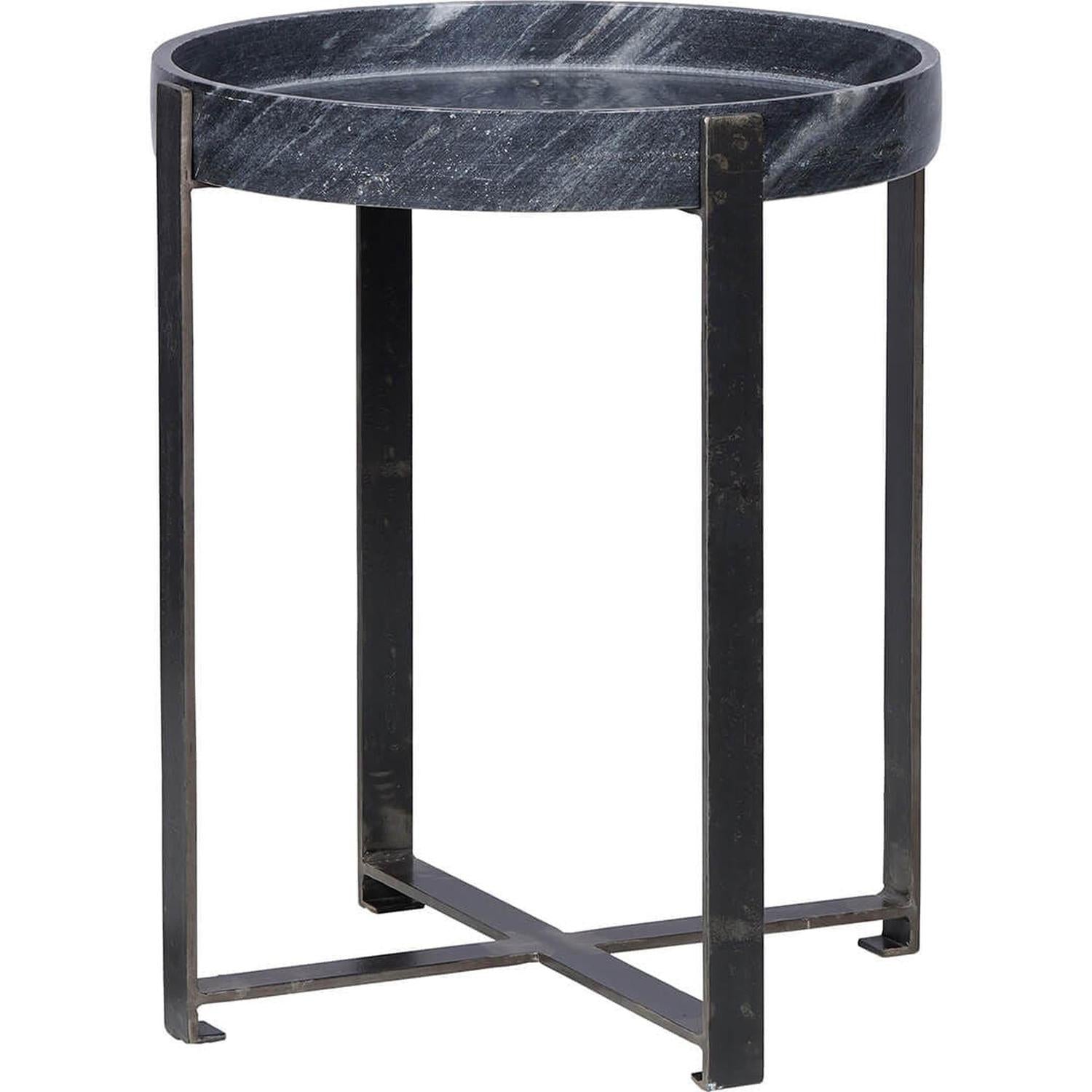 Beistelltisch Harvard mit Marmortablett aus Eisen Ø53cm - Marmoroptik-Beistelltische-Trademark Living-le canapé