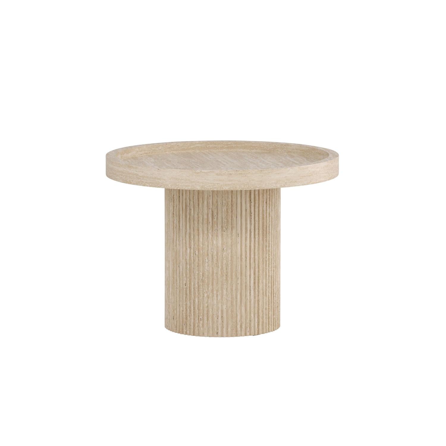 Beistelltisch Krille Ø60cm in in Travertin-Optik - Beige-Beistelltische-Venture Home-le canapé