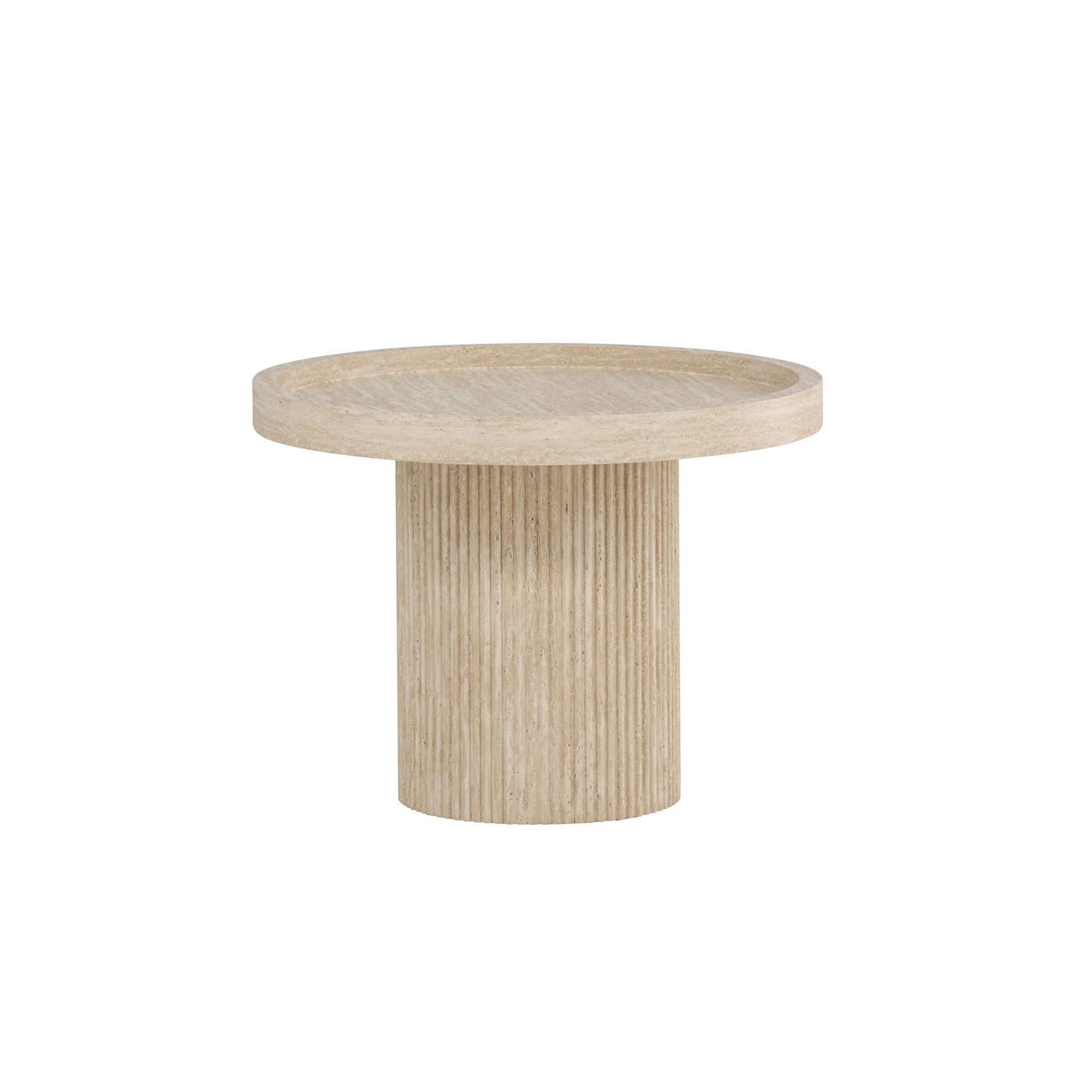 Beistelltisch Krille Ø60cm in in Travertin-Optik - Beige-Beistelltische-Venture Home-le canapé