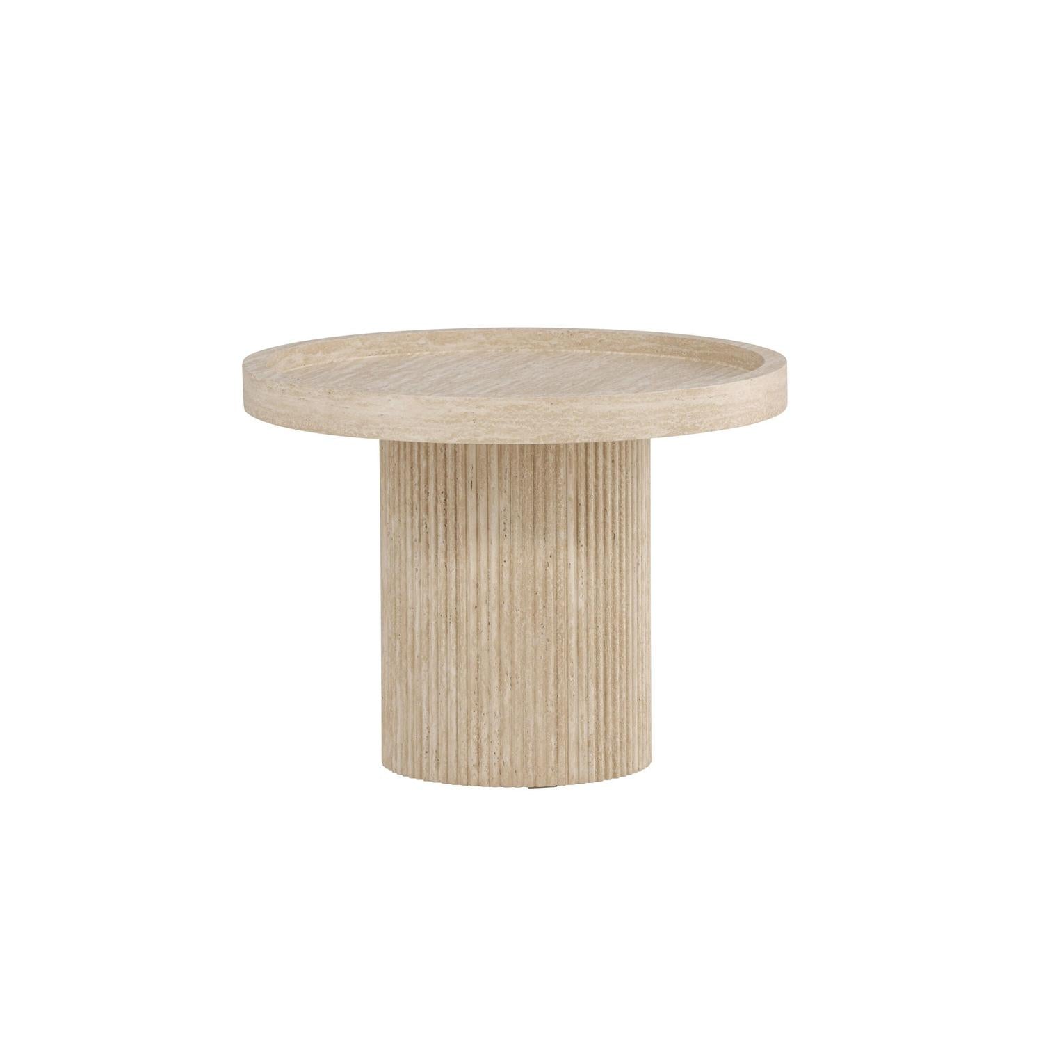 Beistelltisch Krille Ø60cm in in Travertin-Optik - Beige-Beistelltische-Venture Home-le canapé