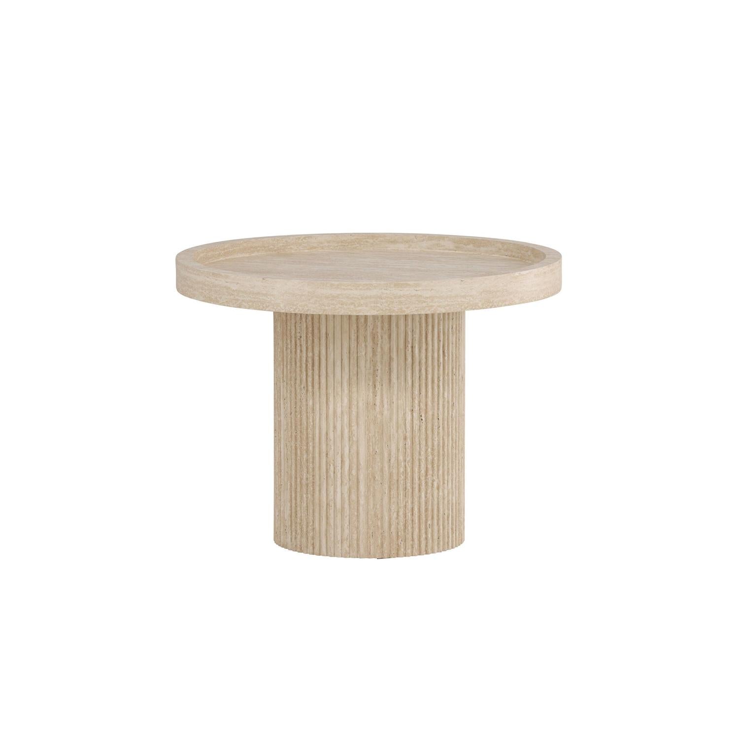 Beistelltisch Krille Ø60cm in in Travertin-Optik - Beige-Beistelltische-Venture Home-le canapé