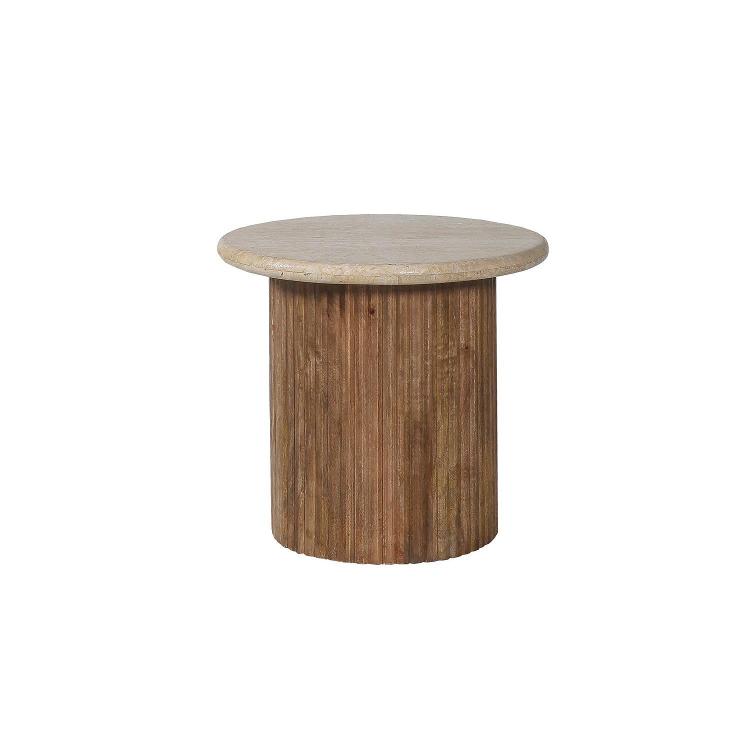 Beistelltisch Louis Ø50cm mit Travertin-Steinplatte - Beige-Beistelltisch-Rousseau-le canapé