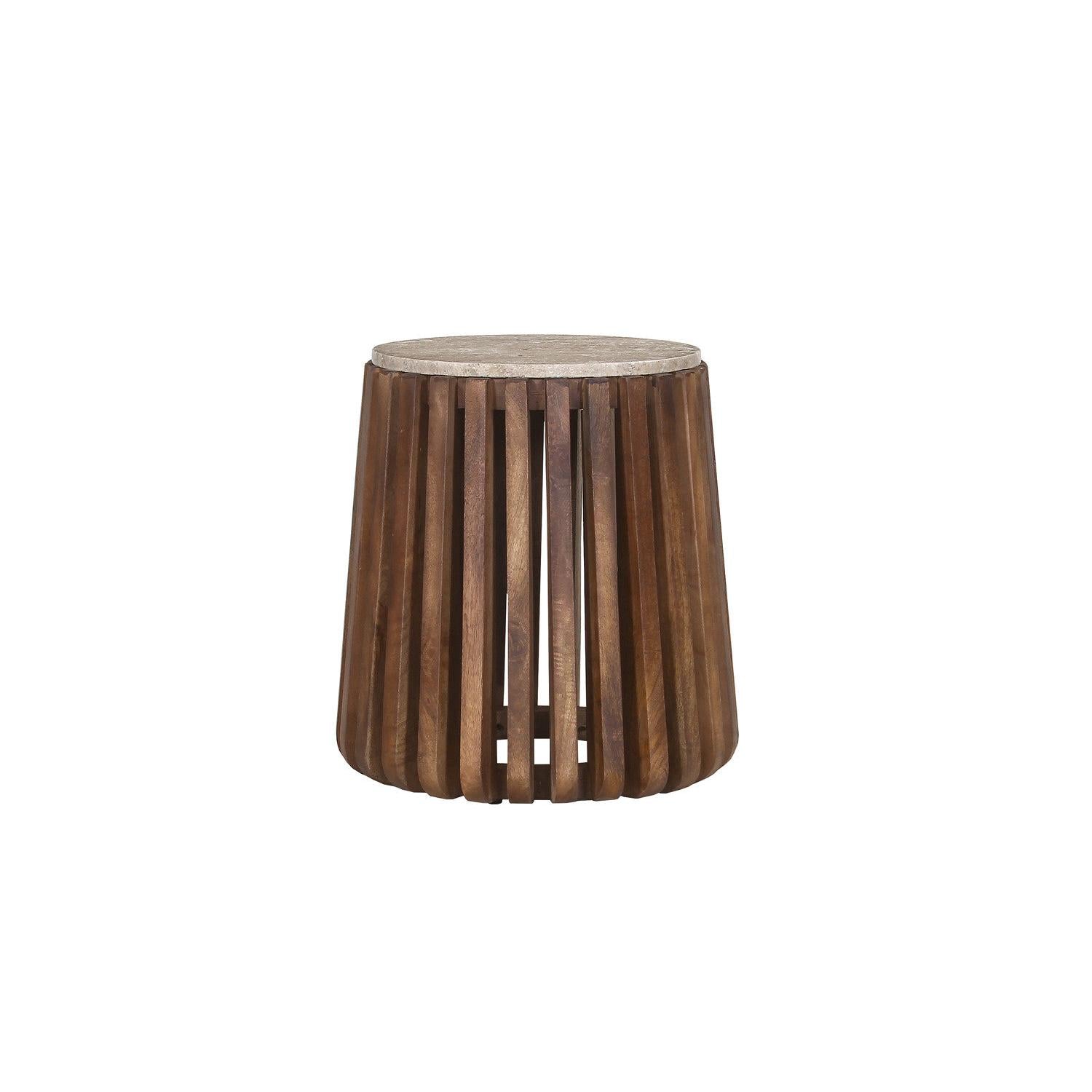 Beistelltisch Luuk Ø40cm mit Travertin-Steinplatte - Braun/Beige-Beistelltisch-Rousseau-le canapé