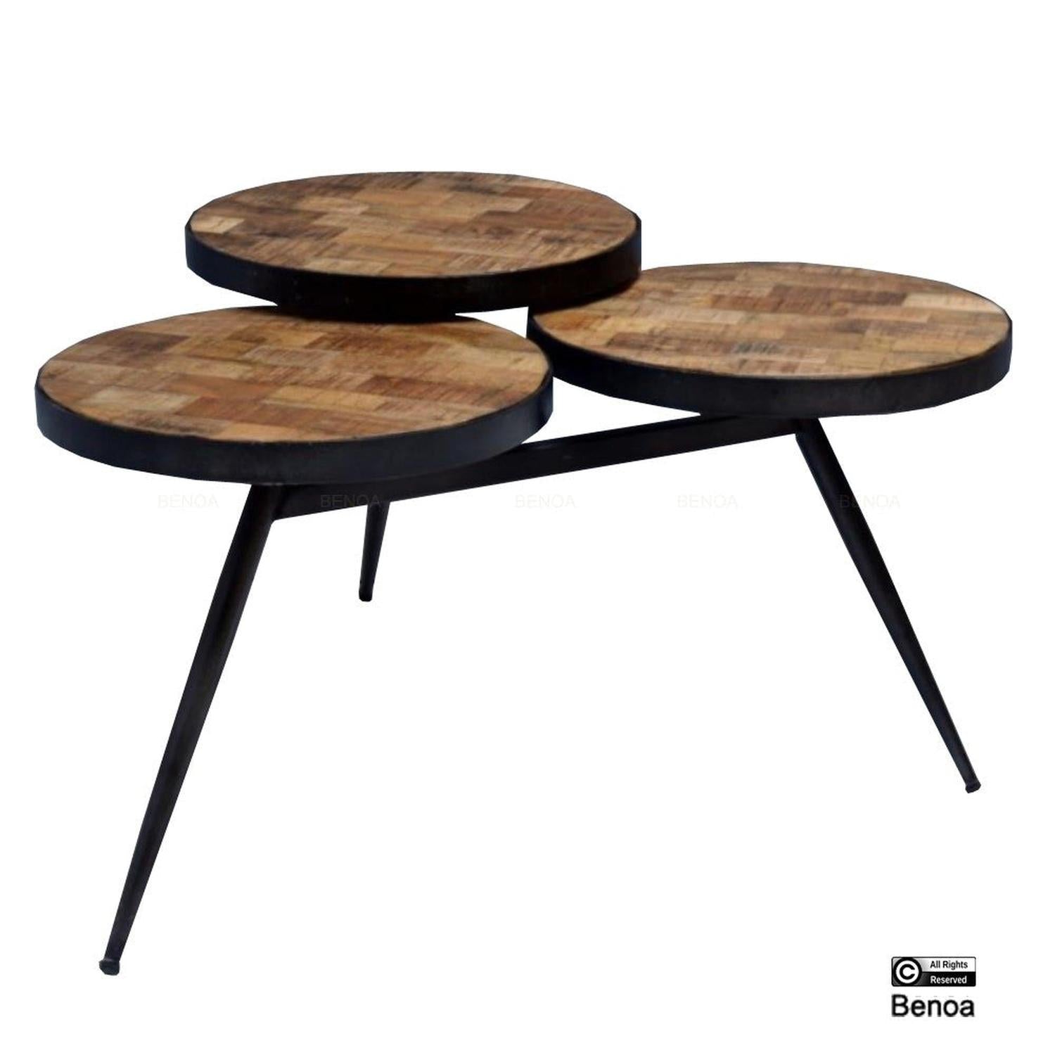 Beistelltisch Mona Lisa mit 3-Platten aus Mangoholz Ø80cm - Dunkelbraun-Beistelltische-Benoa-le canapé