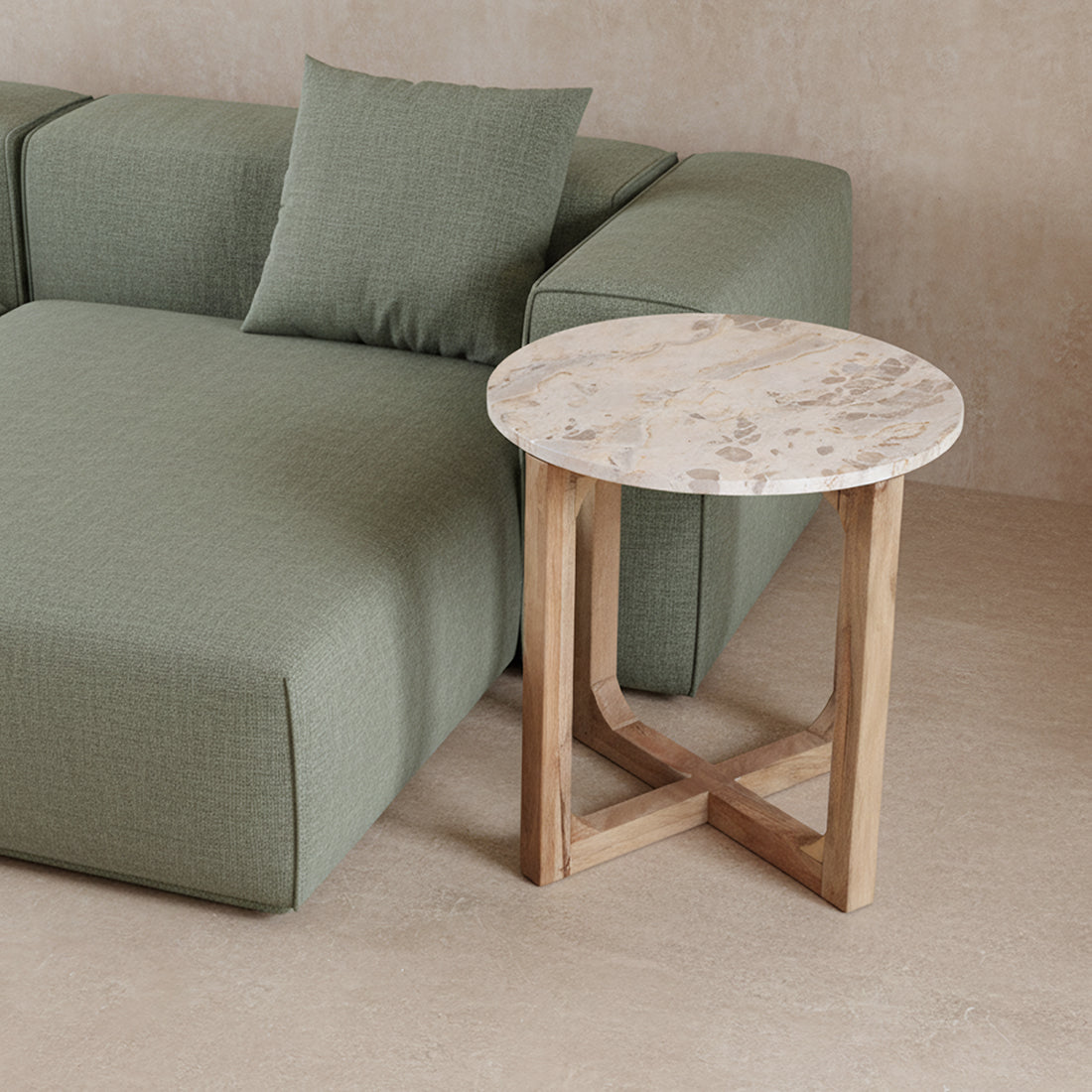 Beistelltisch Norda mit Marmorplatte Ø50cm - Cremeweiß-Beistelltische-Raw Materials-le canapé