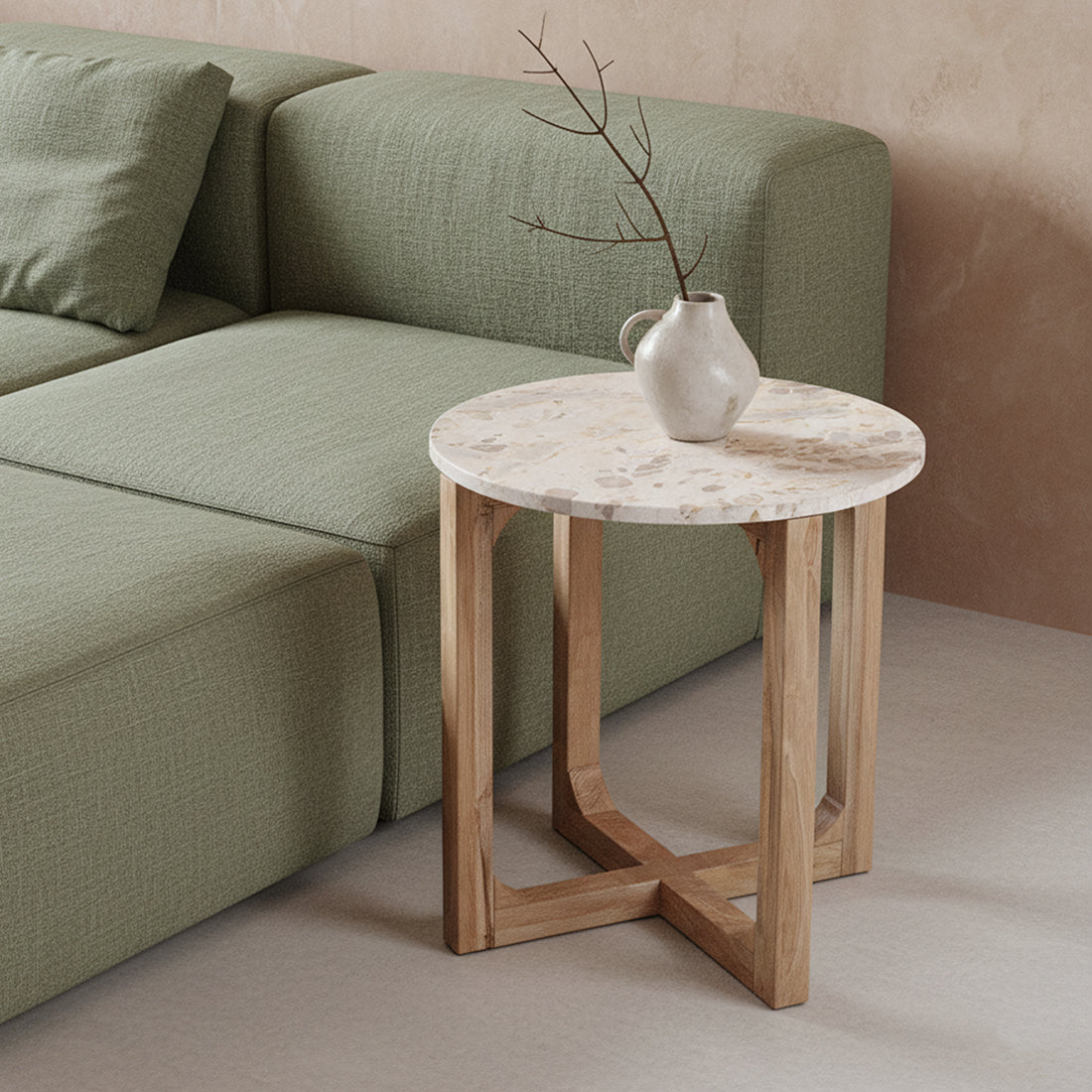 Beistelltisch Norda mit Marmorplatte Ø50cm - Cremeweiß-Beistelltische-Raw Materials-le canapé