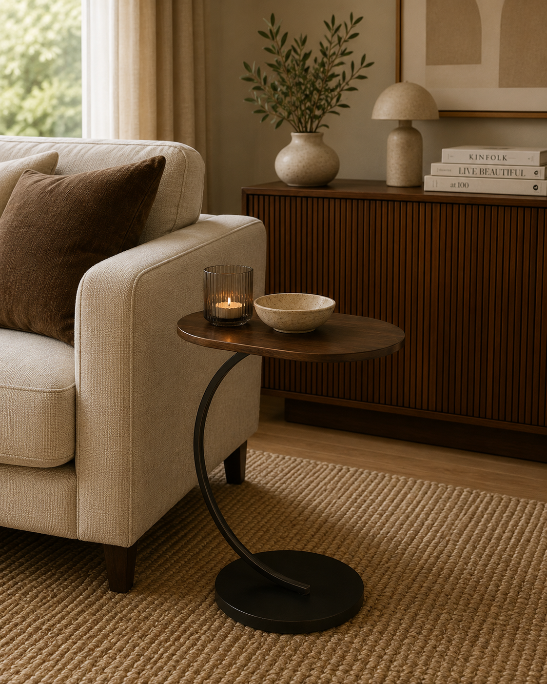Beistelltisch Swoosh Oval aus Eisen und Mangoholz - Dunkelbraun-Beistelltische-J-Line-le canapé