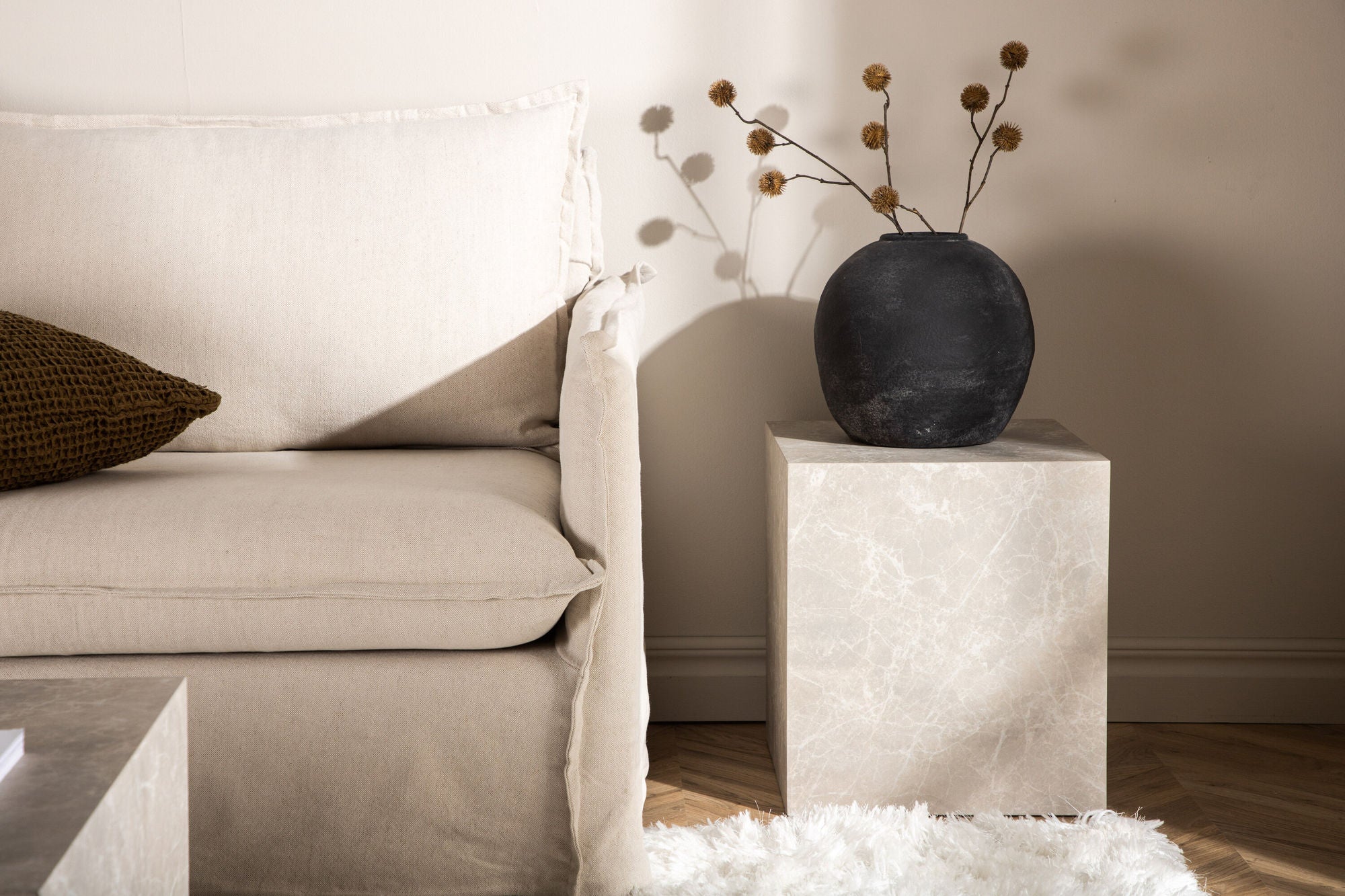 Beistelltisch York 40x40cm - Beige Marmoroptik-Beistelltisch-Venture Home-le canapé