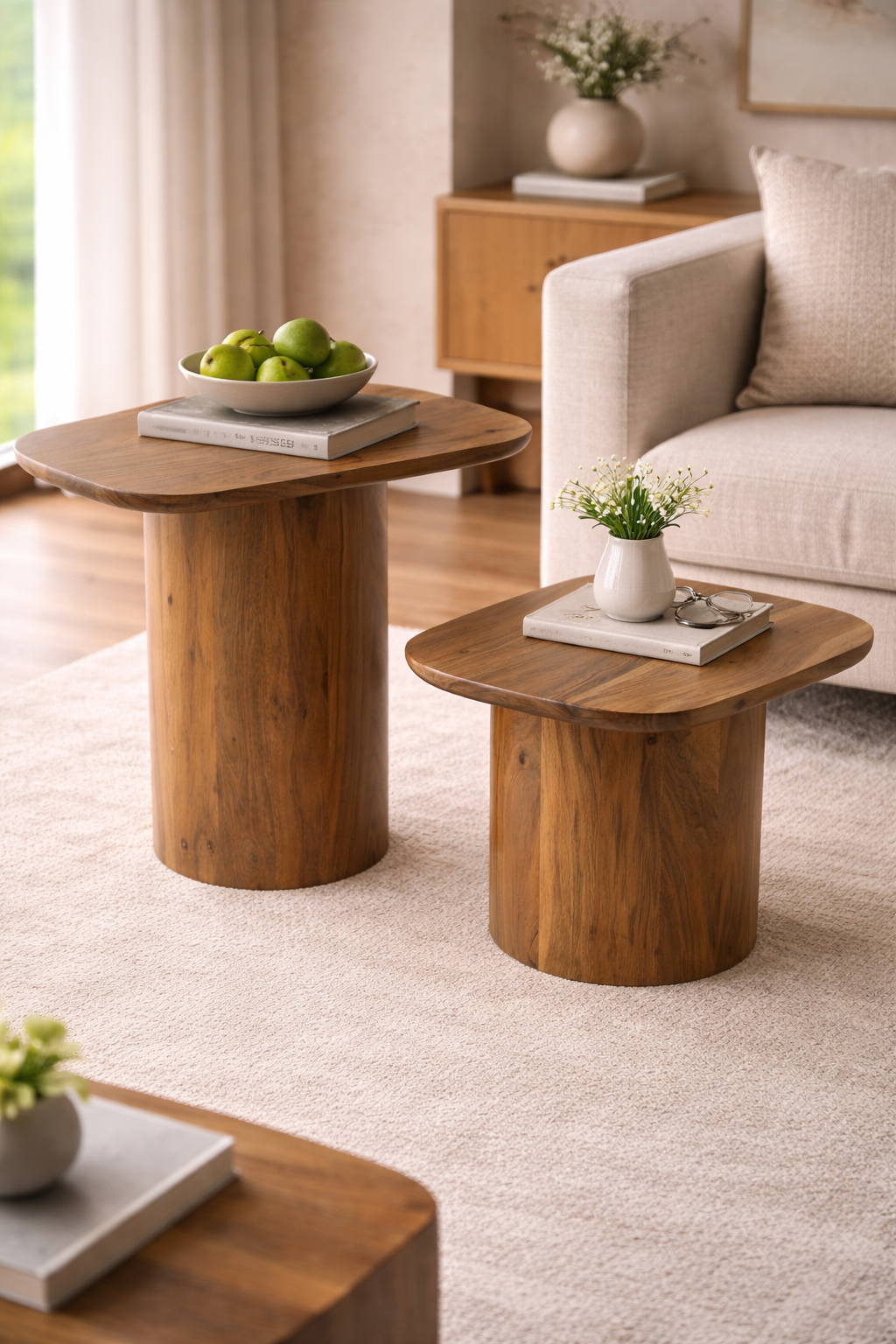 Beistelltische aus Akazienholz, 2er-Set - Natur-Beistelltische-J-Line-le canapé