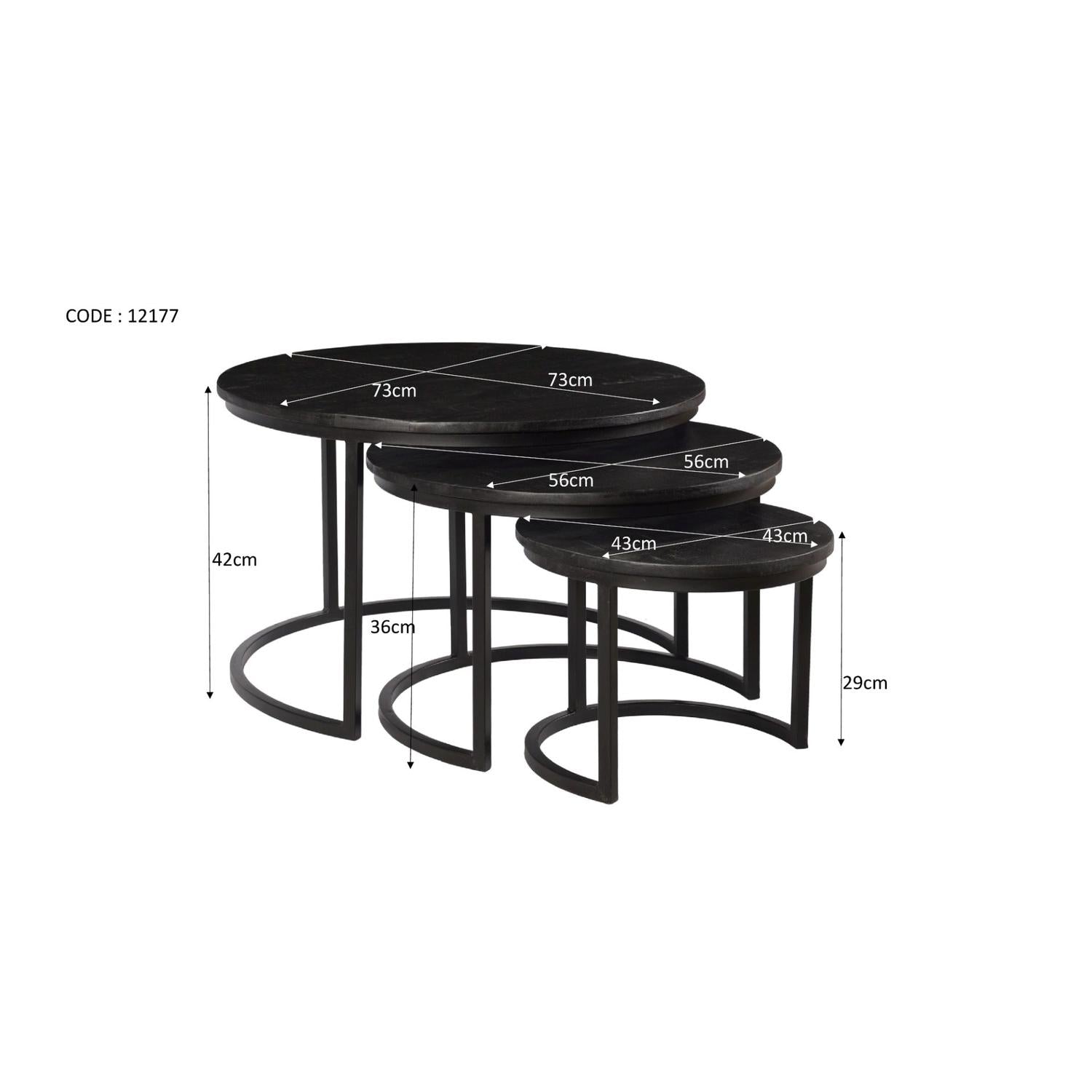 Beistelltische Jerrel, 3er-Set - Schwarz-Beistelltische-Livingfurn-le canapé