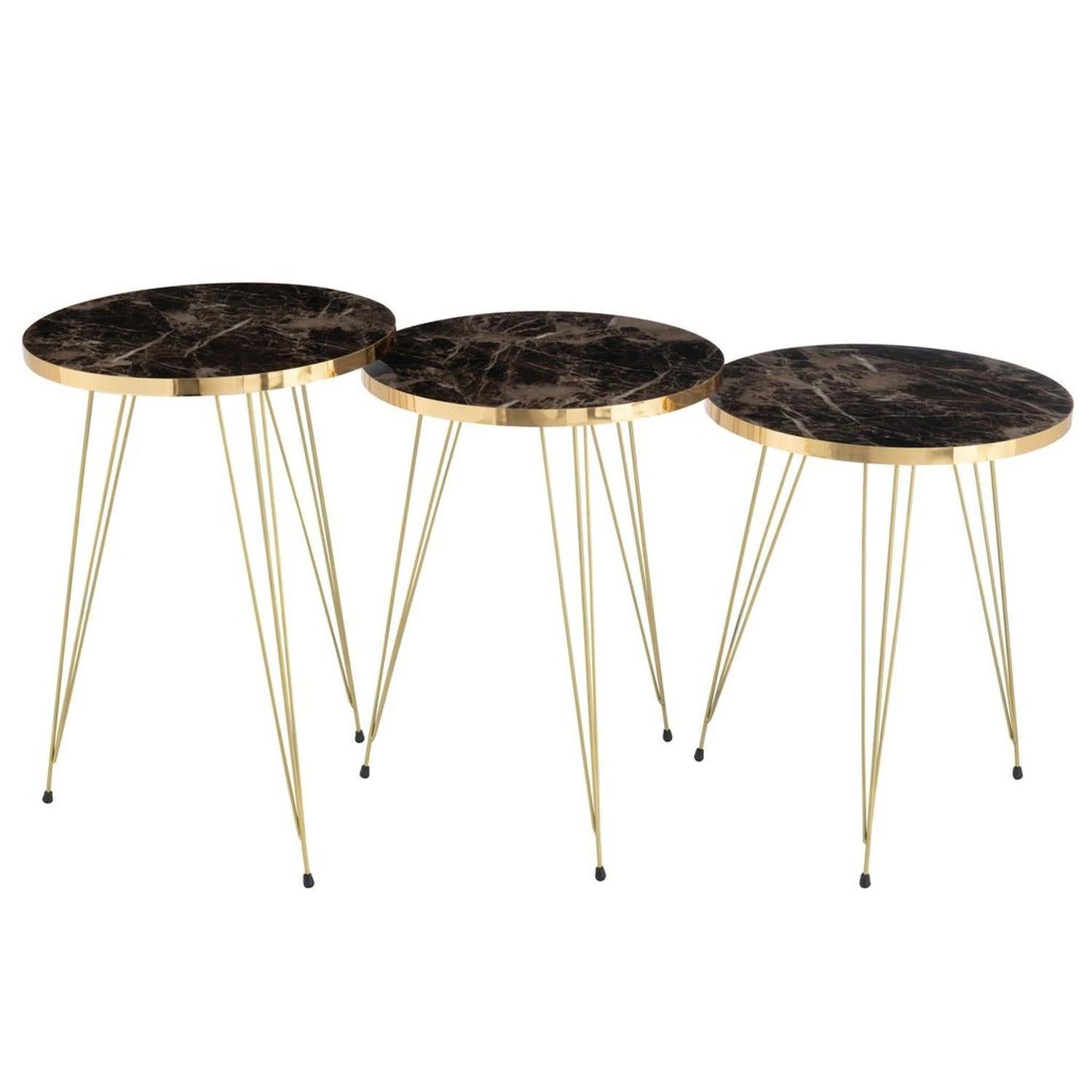 Beistelltische Oro, 3er-Set - Schwarz/Weiß mit Gold-Beistelltisch-J-Line-le canapé