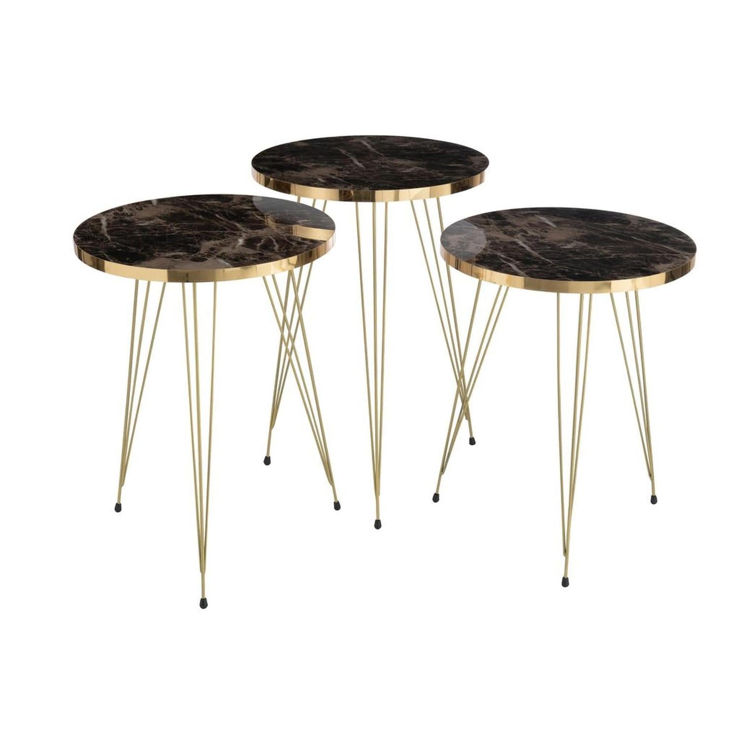 Beistelltische Oro, 3er-Set - Schwarz/Weiß mit Gold-Beistelltisch-J-Line-le canapé
