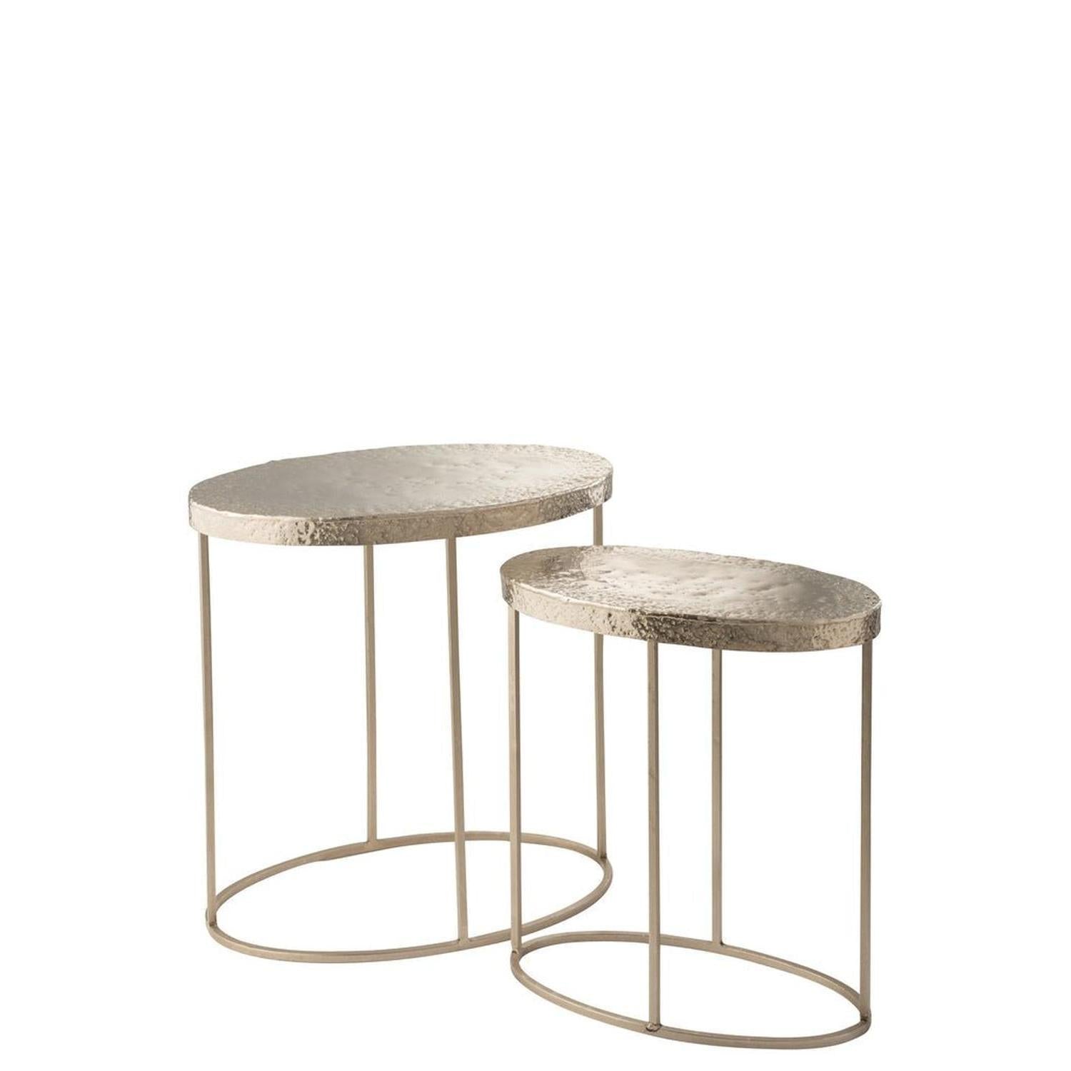 Beistelltische Oval, 2er-Set - Silber-Beistelltische-J-Line-le canapé