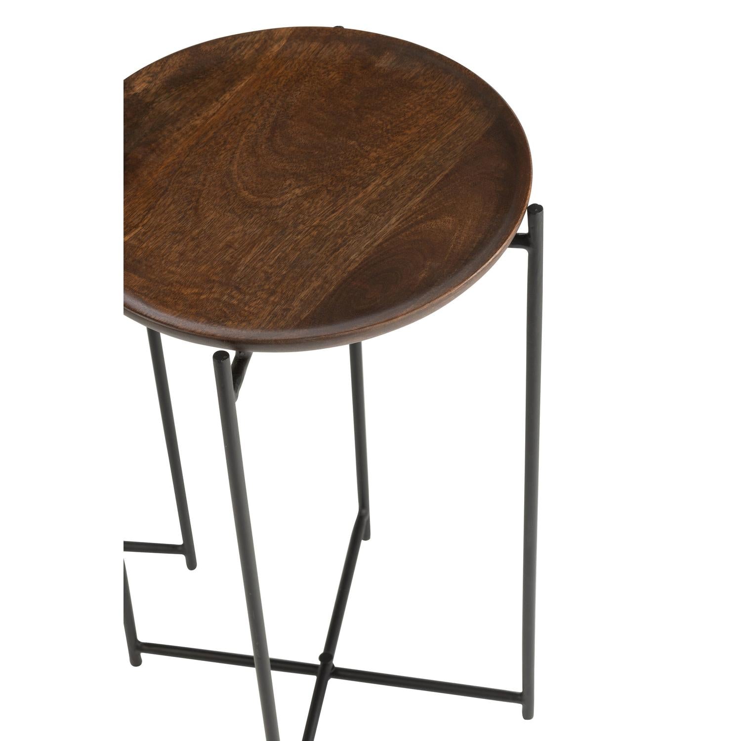 Beistelltische rund, 2er-Set aus Eisen und Mangoholz Ø39cm - Braun/Schwarz-Beistelltische-J-Line-le canapé
