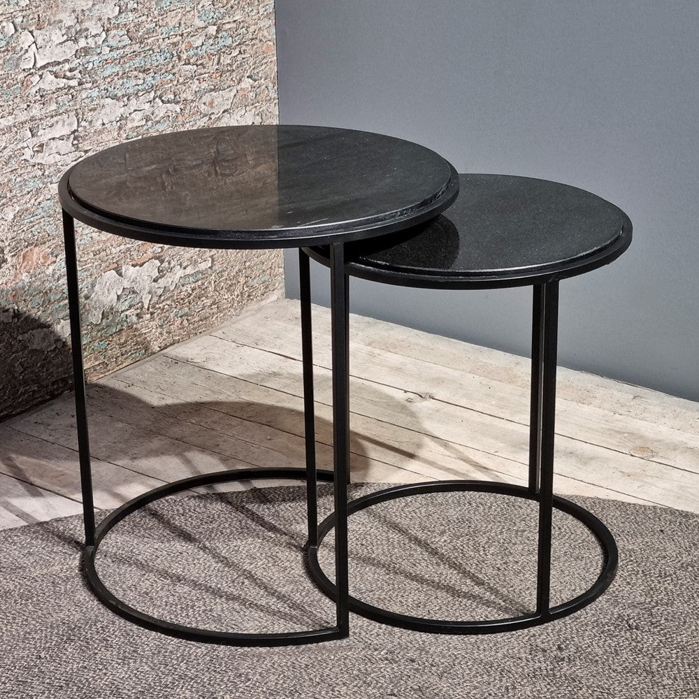 Beistelltische Sienna aus Marmor, 2er-Set - Schwarz-Beistelltisch-Benoa-le canapé