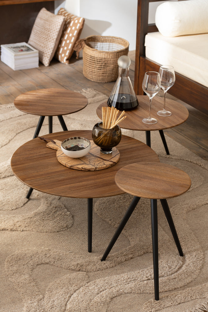 Beistelltische Siro Rund, 4er-Set aus recyceltem Teakholz - Braun-Beistelltische-J-Line-le canapé
