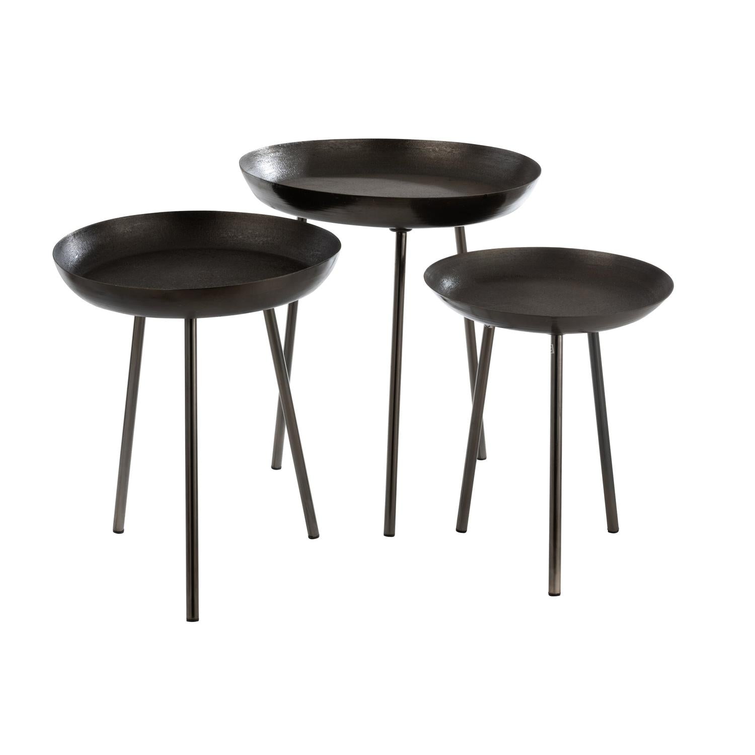 Beistelltische Tablett aus Metall, 3er-Set Ø52cm - Dunkelgrau-Beistelltische-J-Line-le canapé
