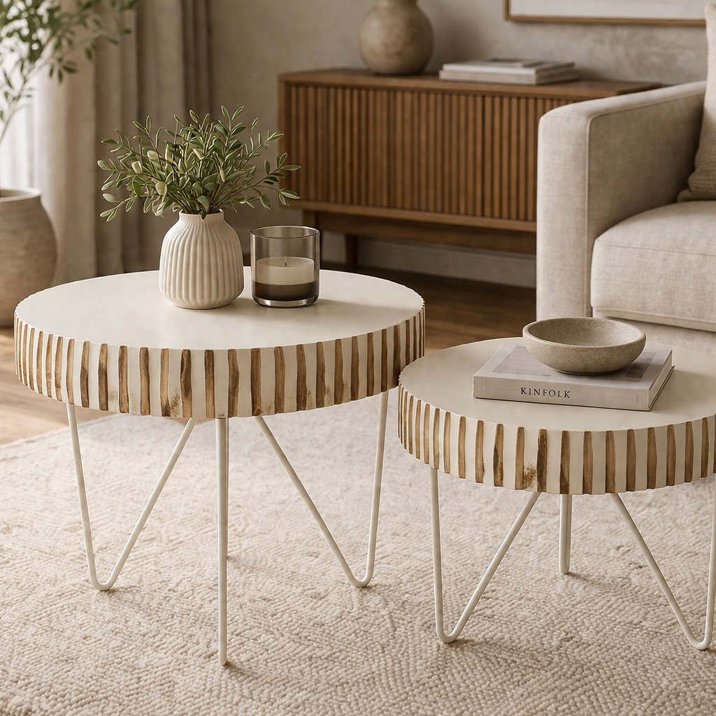 Beistelltische Ying, 2er-Set - Weiß-Beistelltische-J-Line-le canapé