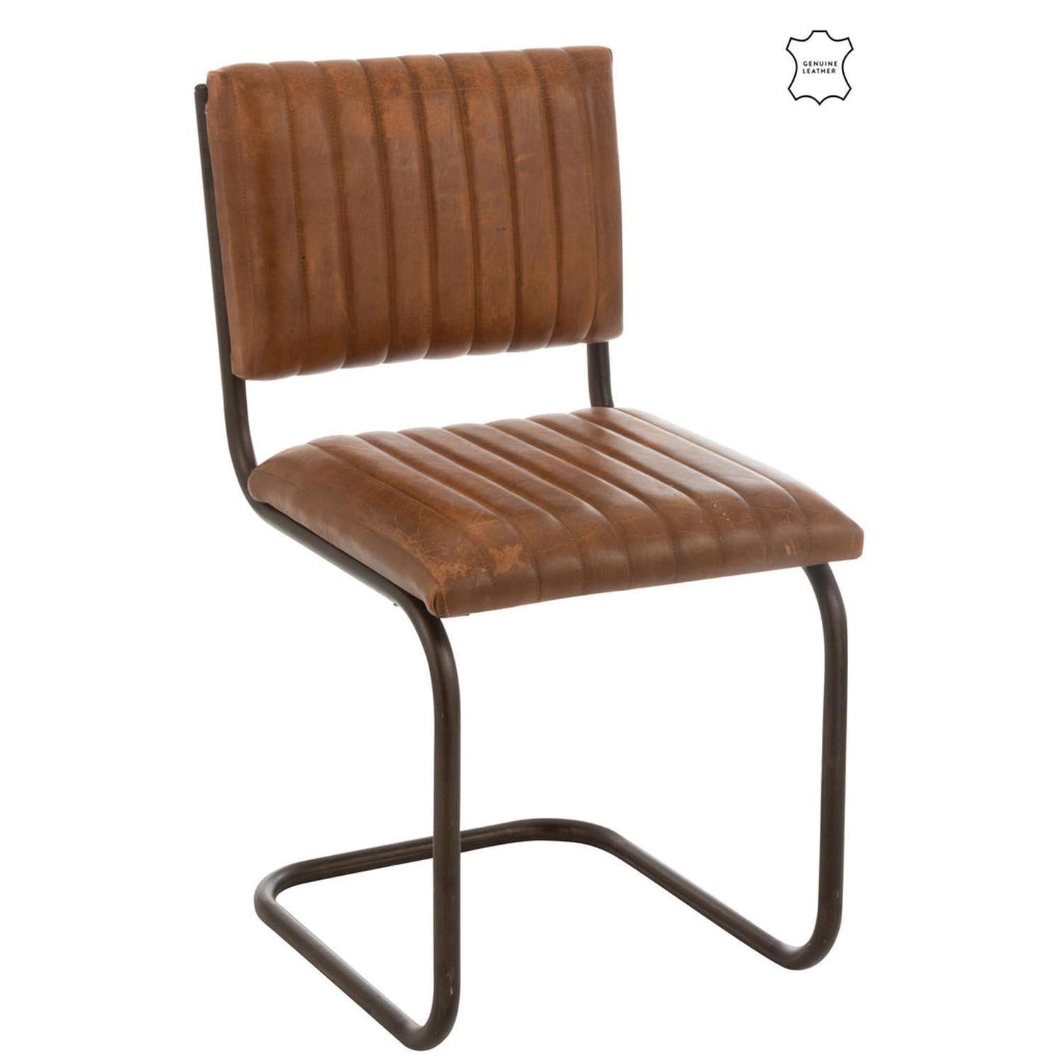 Moderner Leder Stuhl aus Metall - Cognacbraun-Esszimmerstuhl-le canapé