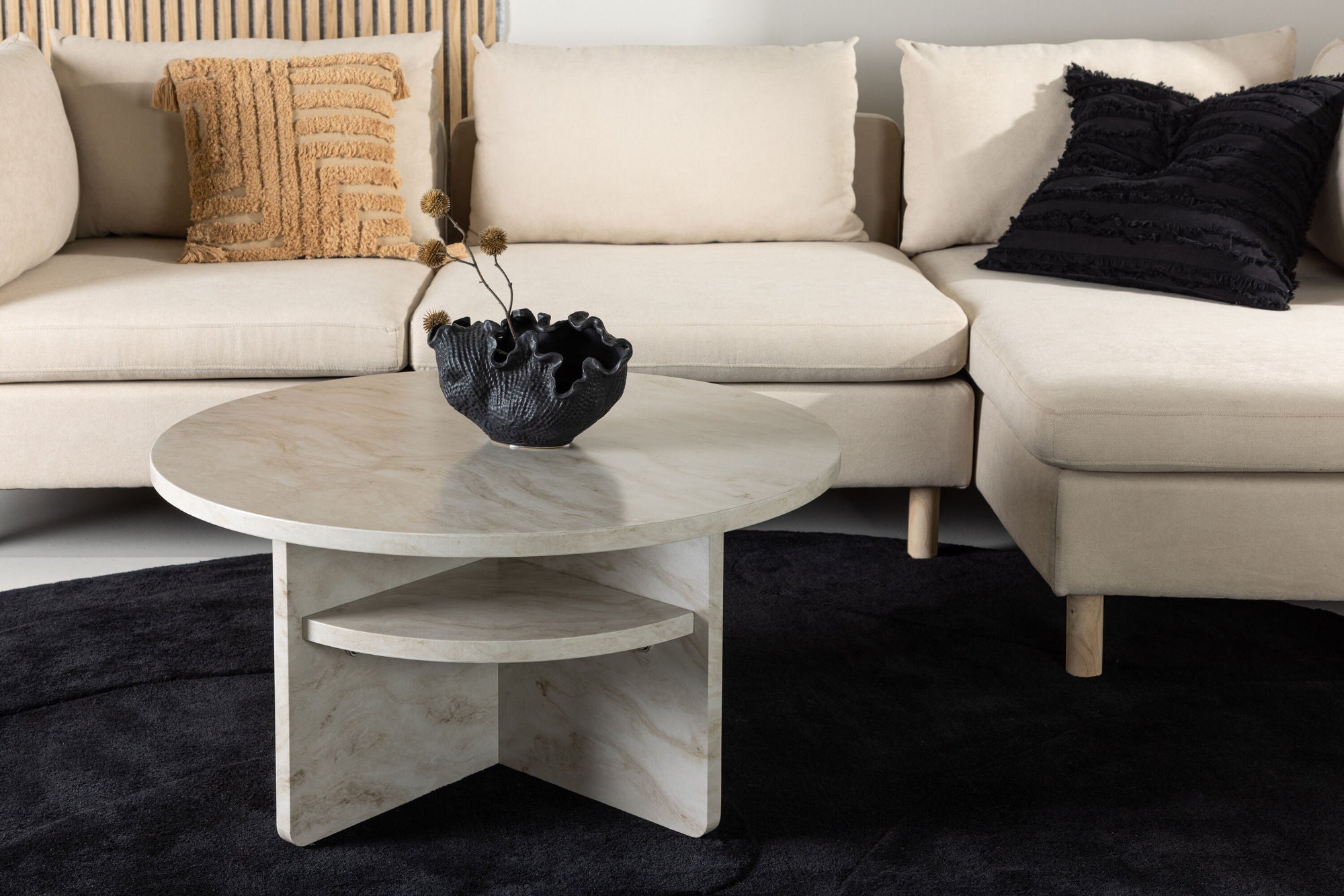 Couchtisch Alesund Ø85cm in Marmoroptik - Beige-Couchtisch-Venture Home-le canapé