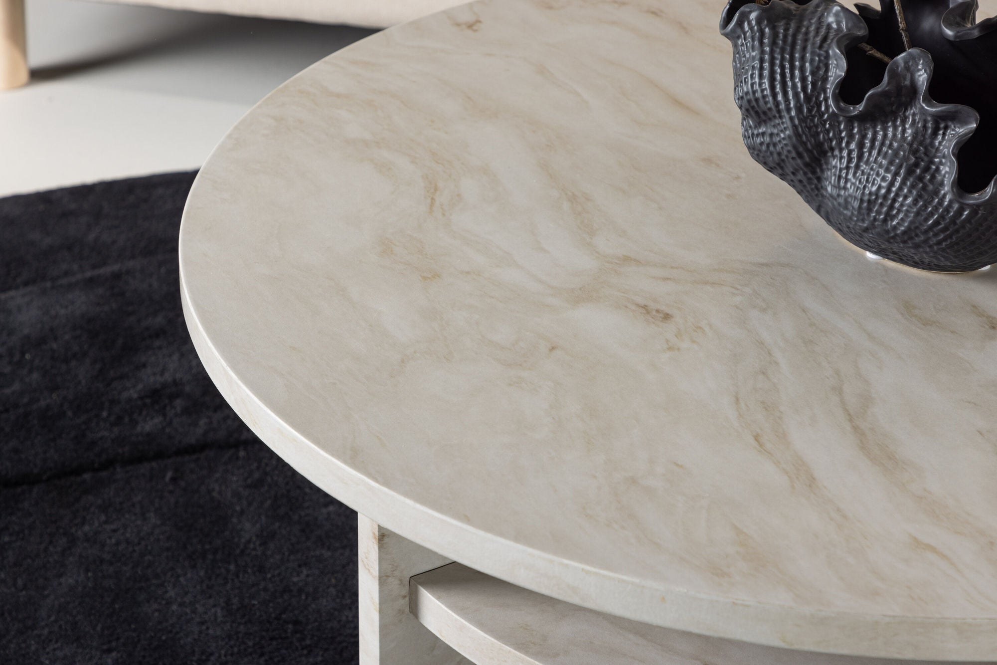 Couchtisch Alesund Ø85cm in Marmoroptik - Beige-Couchtische-Venture Home-le canapé