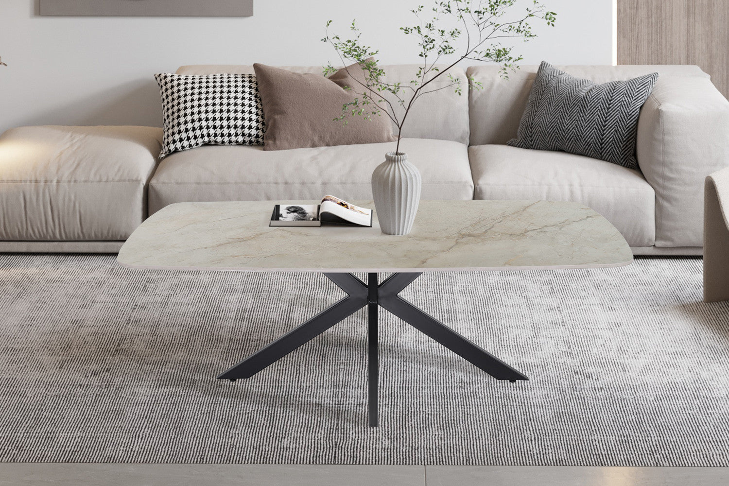 Couchtisch Apollo 130cm Oval mit Steinplatte - Beige-Couchtisch-Rousseau-le canapé
