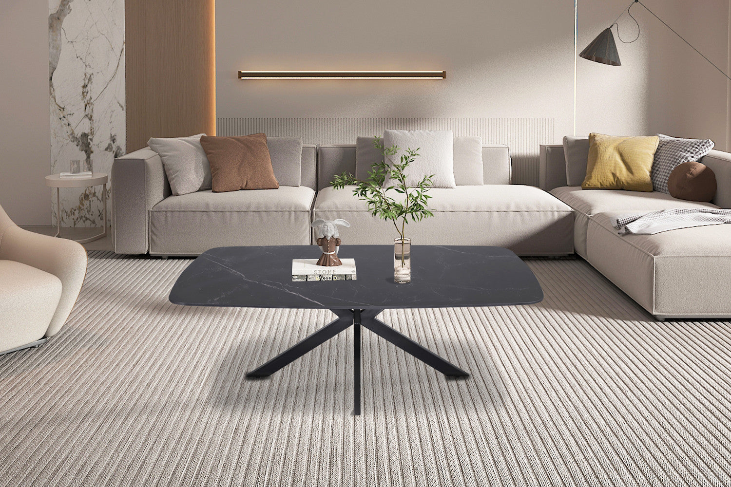 Couchtisch Apollo 130cm Oval mit Steinplatte - Schwarz-Couchtische-Rousseau-le canapé